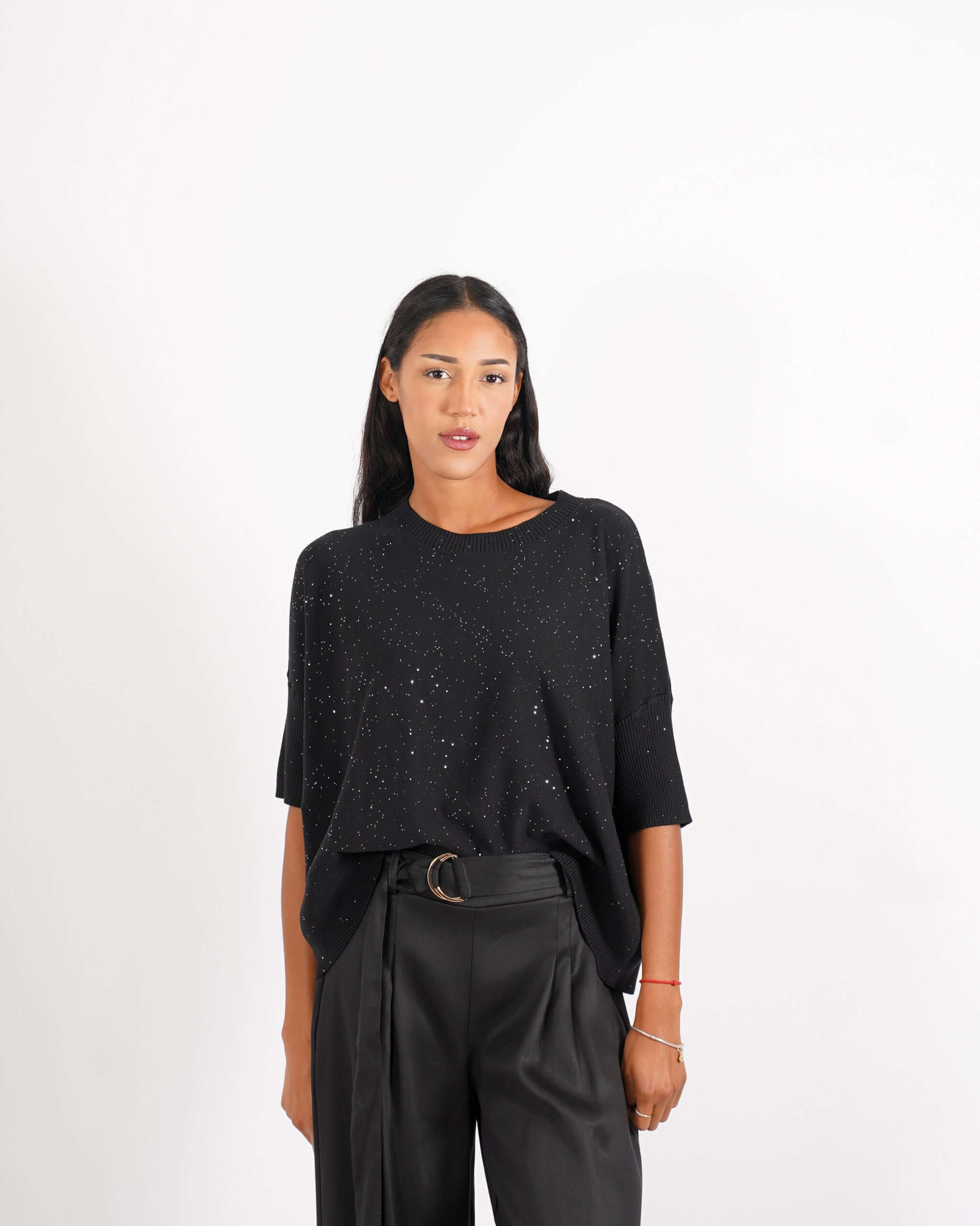 Maglia girocollo manica 3/4 con micropaillettes - Emiliana - Hope Fashion