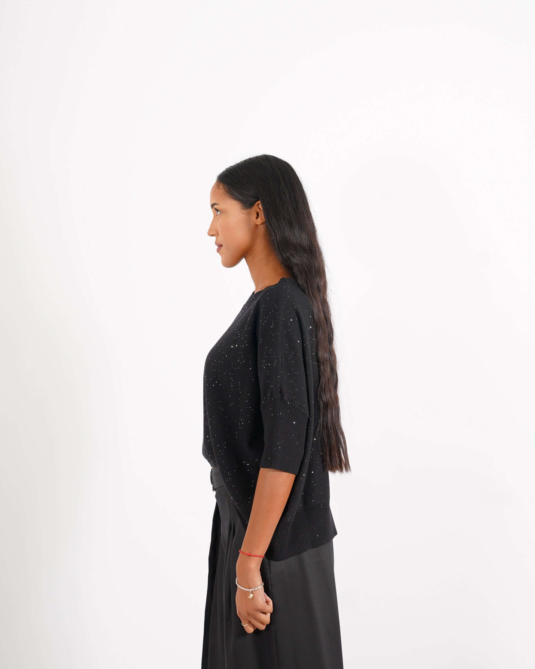 Maglia girocollo manica 3/4 con micropaillettes - Emiliana - Hope Fashion