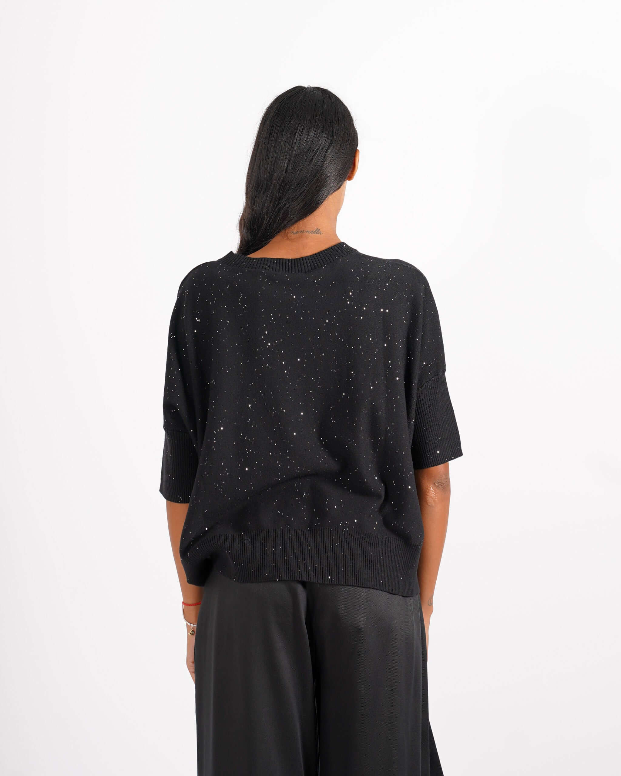 Maglia girocollo manica 3/4 con micropaillettes - Emiliana - Hope Fashion