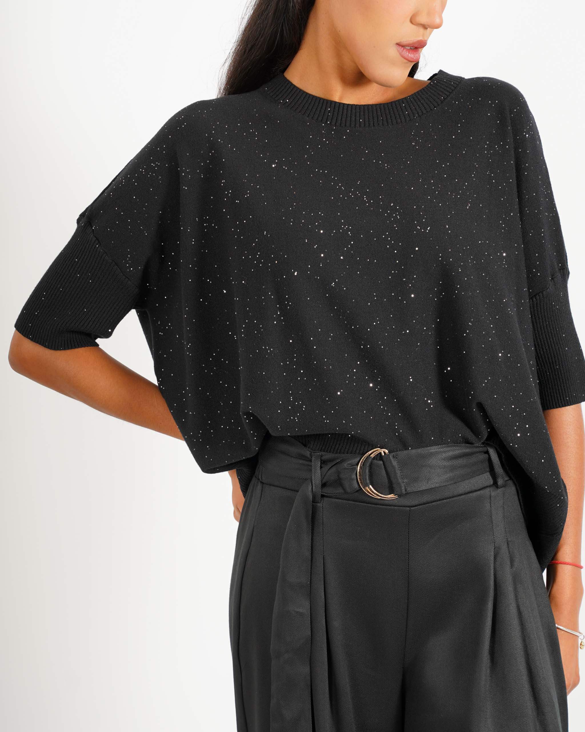 Maglia girocollo manica 3/4 con micropaillettes - Emiliana - Hope Fashion