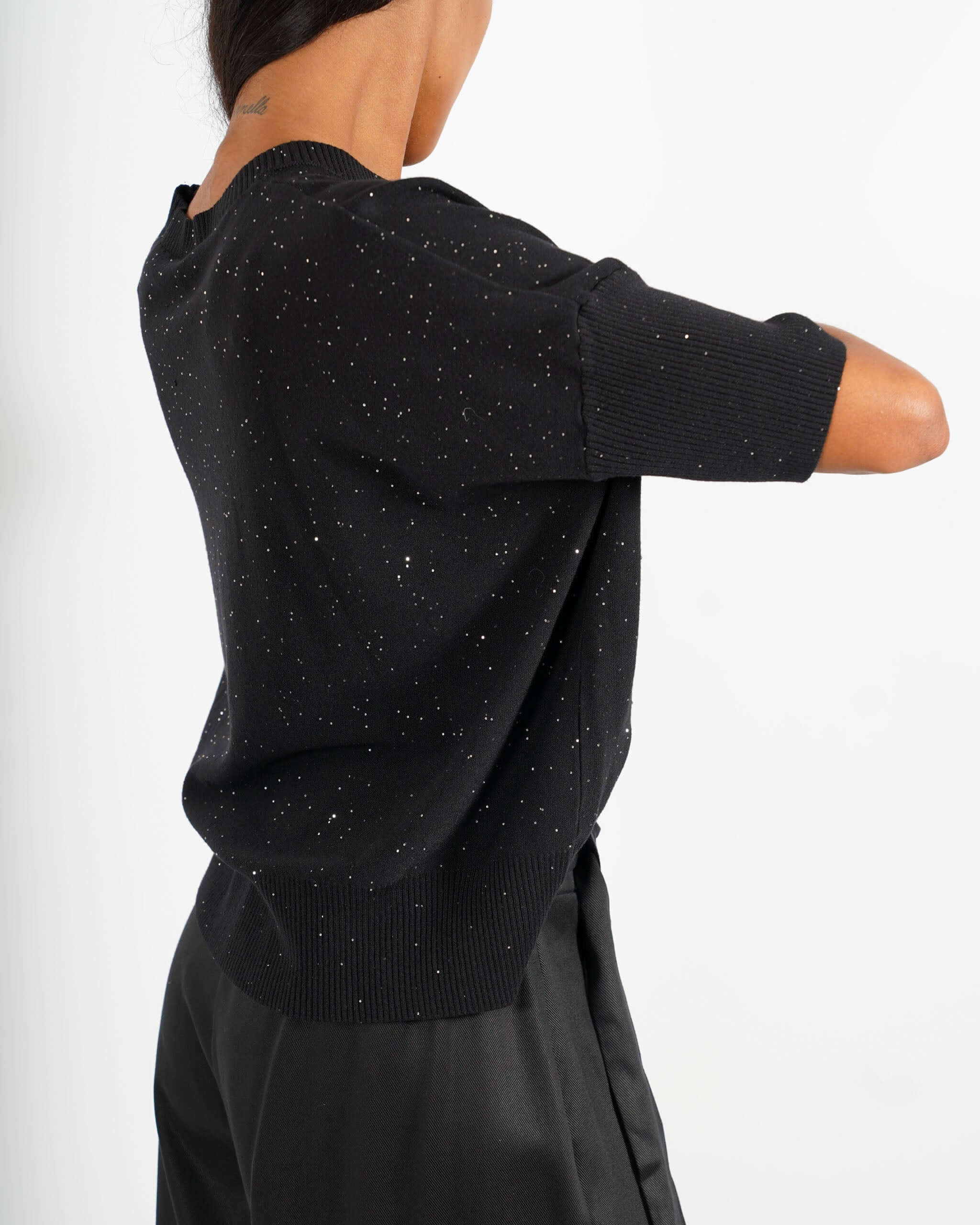 Maglia girocollo manica 3/4 con micropaillettes - Emiliana - Hope Fashion