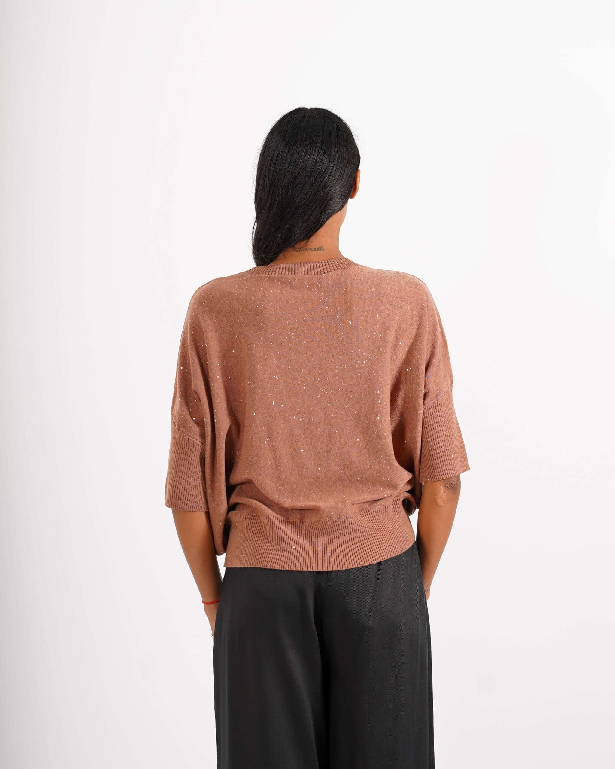 Maglia girocollo manica 3/4 con micropaillettes - Emiliana - Hope Fashion