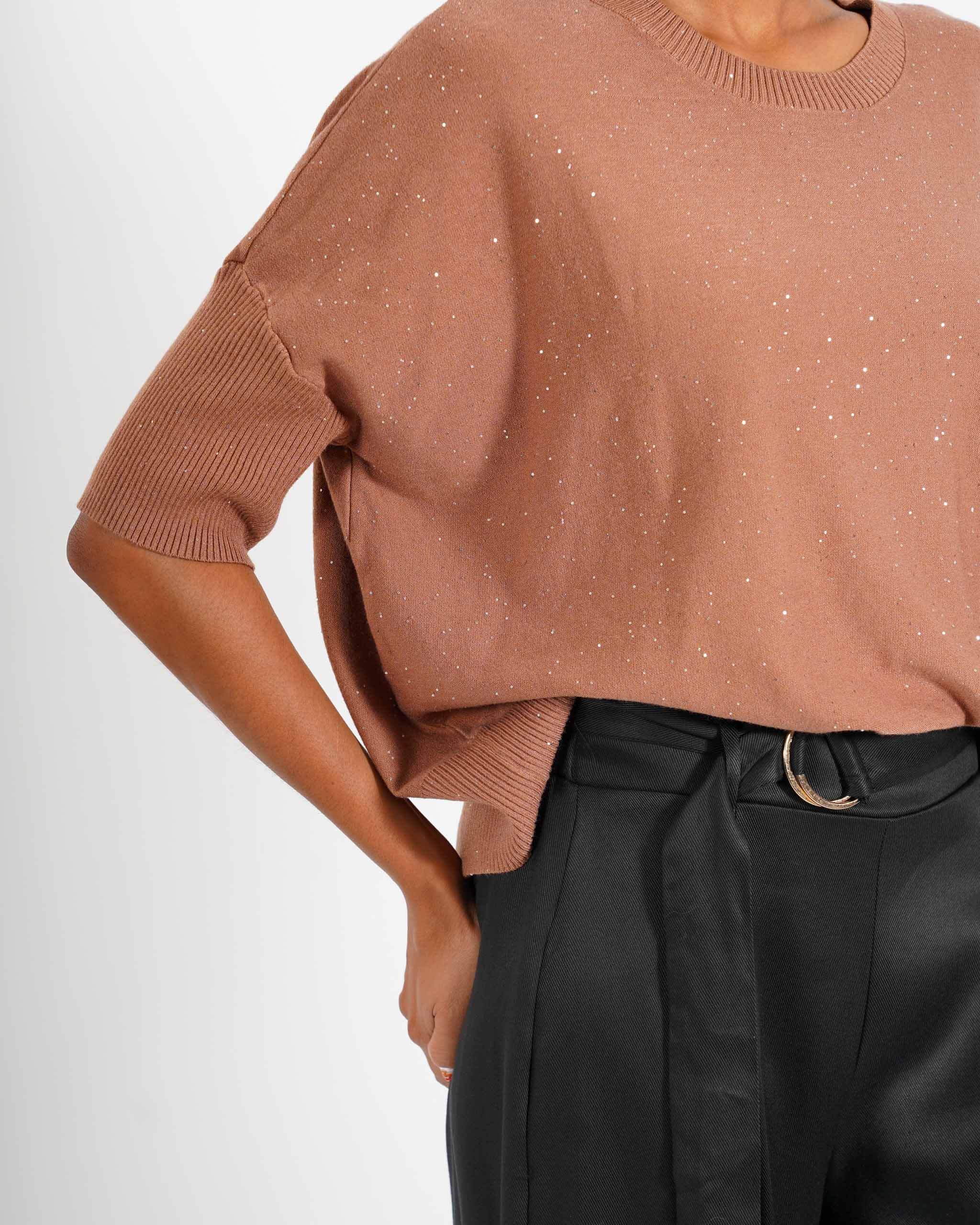 Maglia girocollo manica 3/4 con micropaillettes - Emiliana - Hope Fashion