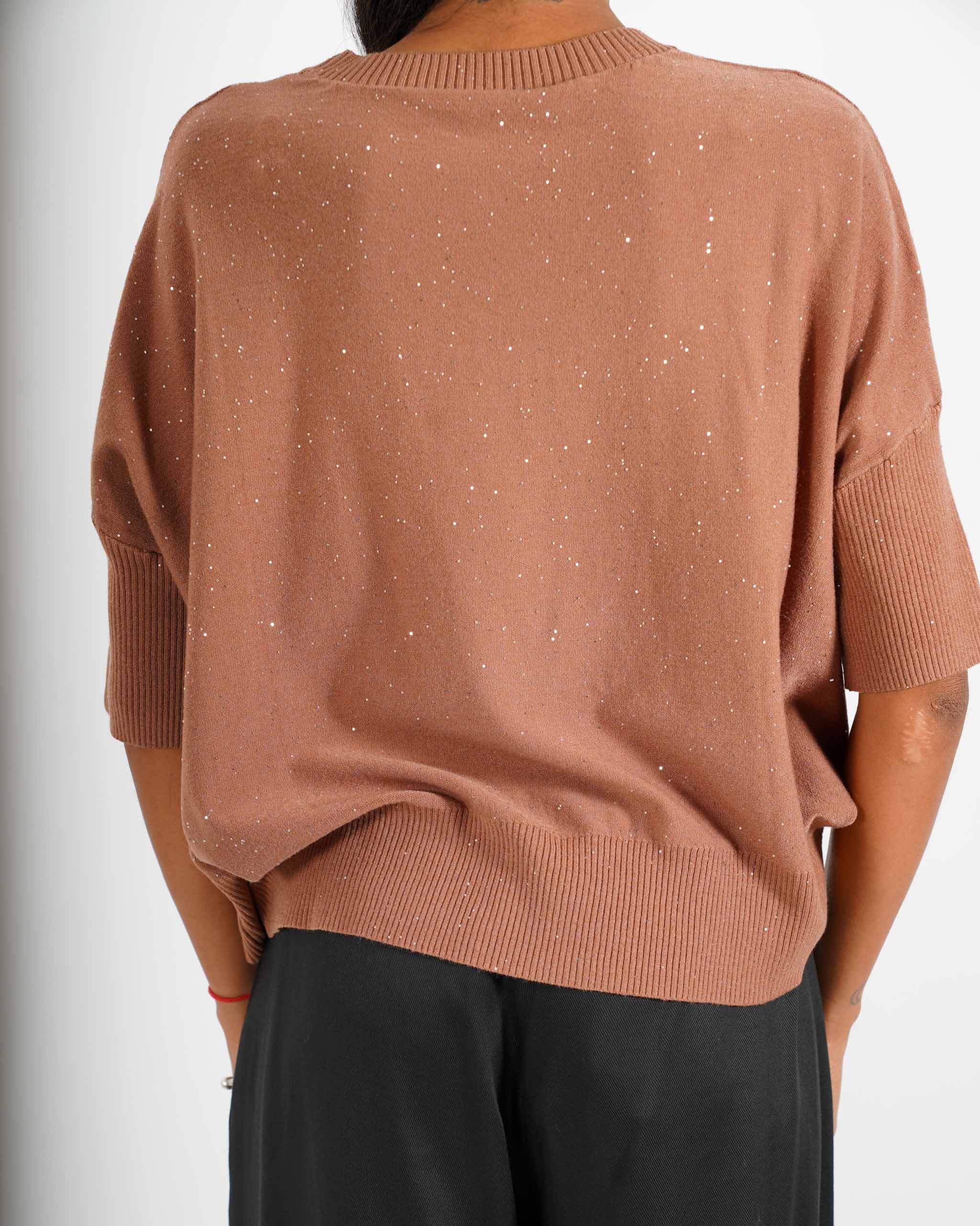 Maglia girocollo manica 3/4 con micropaillettes - Emiliana - Hope Fashion