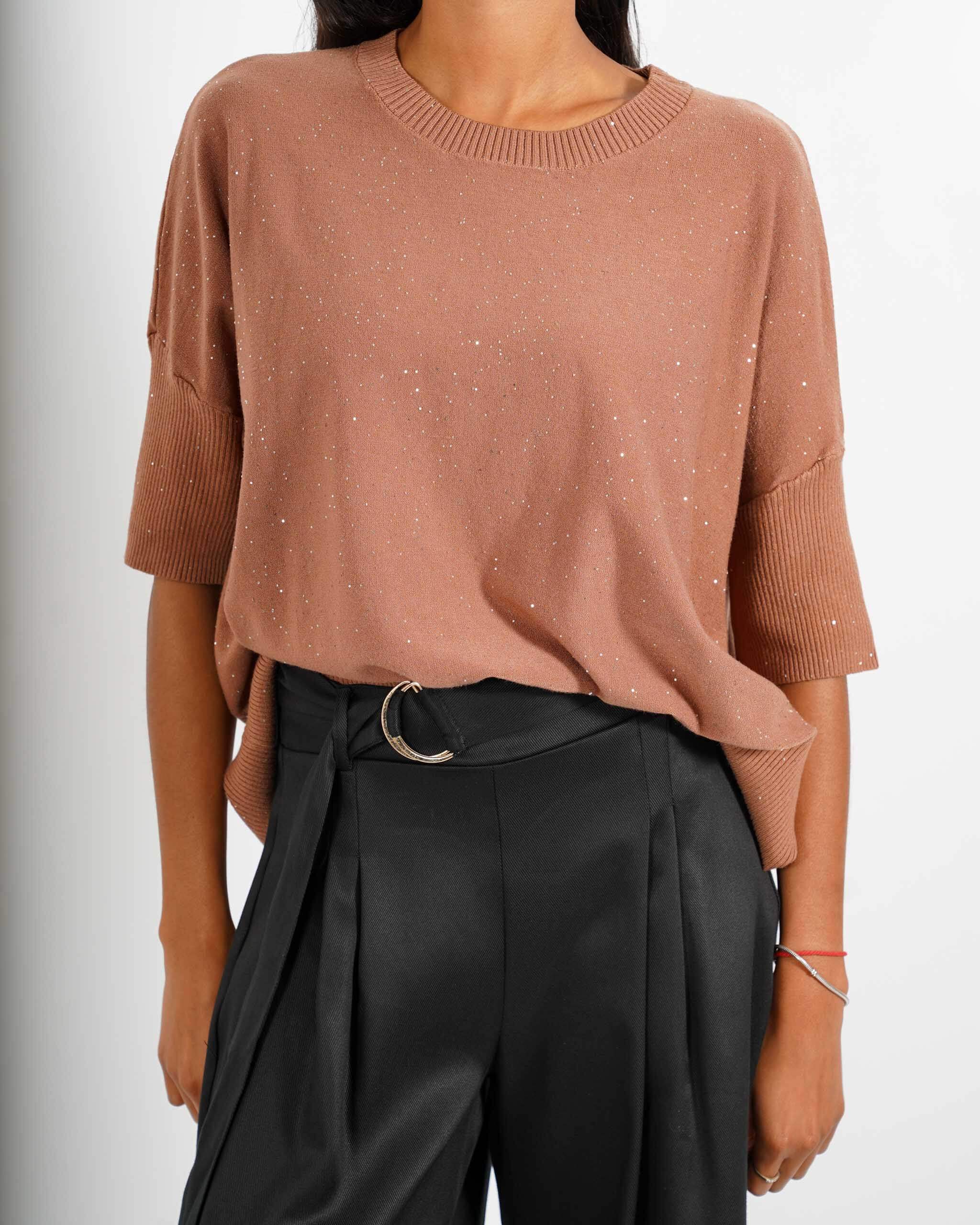 Maglia girocollo manica 3/4 con micropaillettes - Emiliana - Hope Fashion