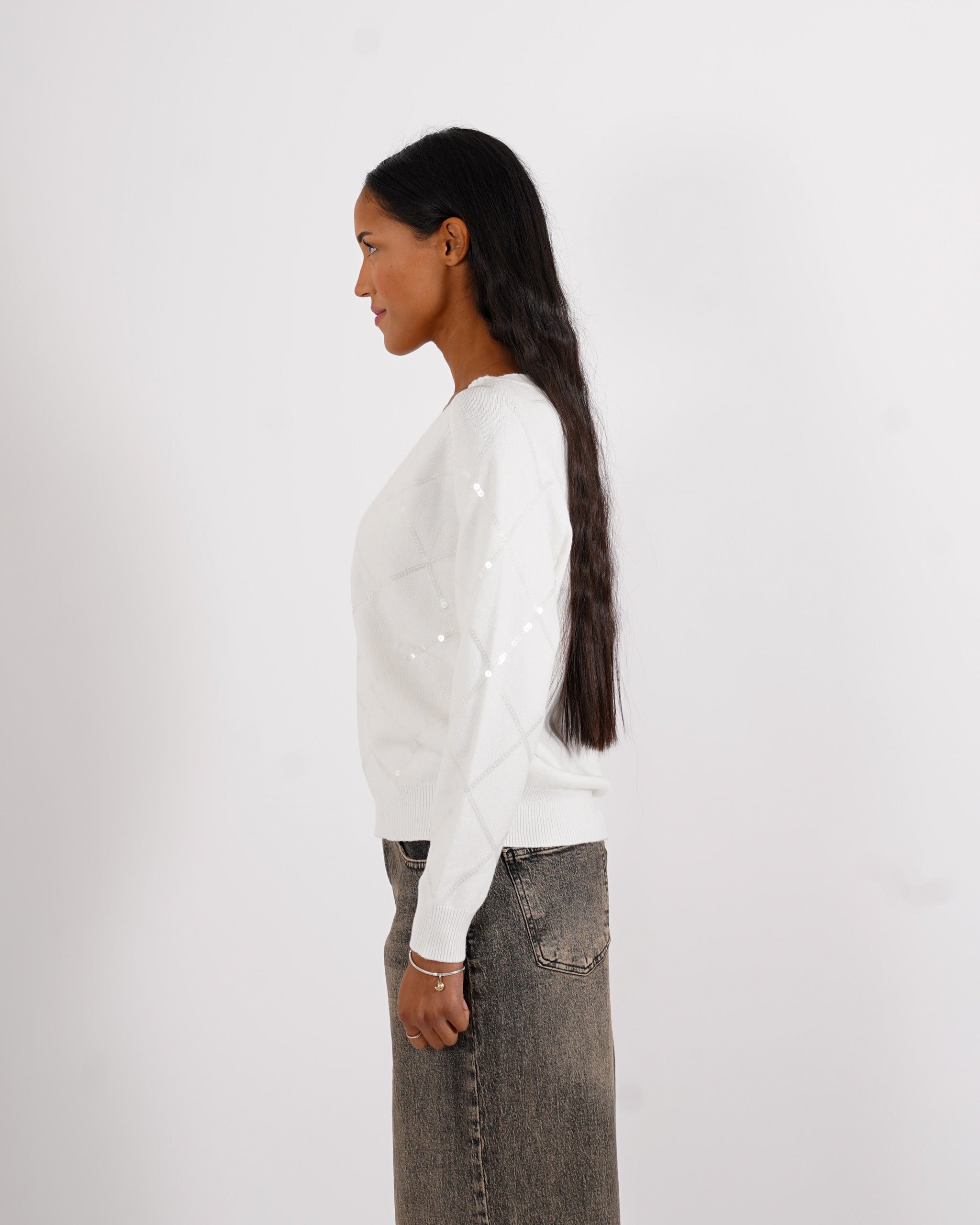 Maglia scollo a v con losanghe in paillettes - Geltrude
