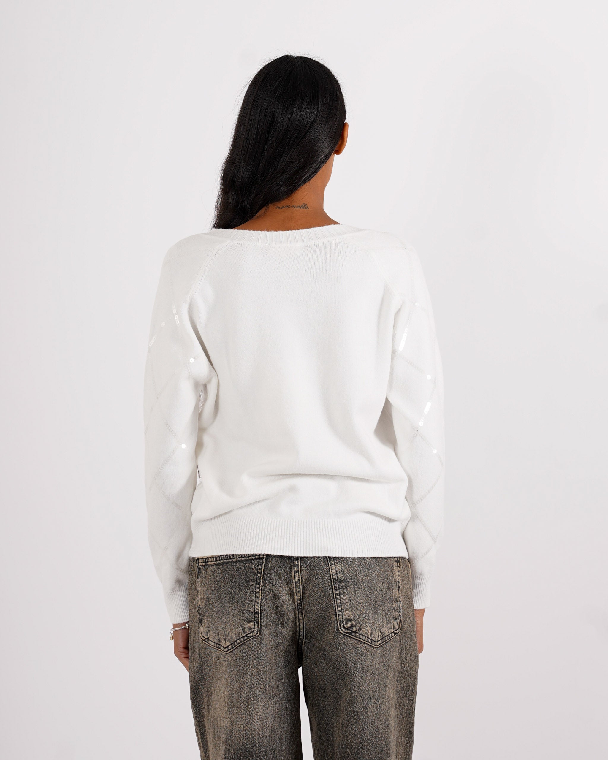 Maglia scollo a v con losanghe in paillettes - Geltrude