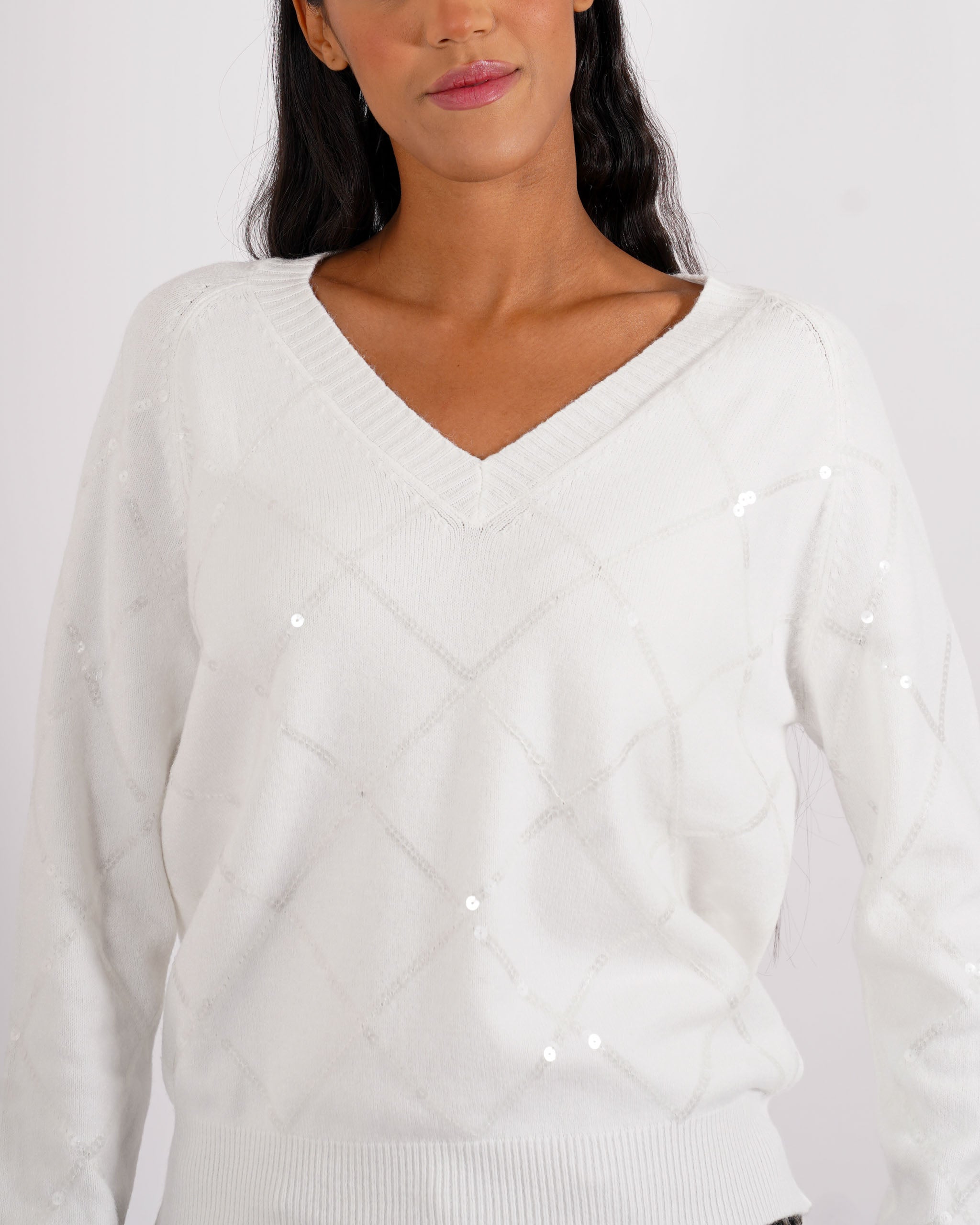 Maglia scollo a v con losanghe in paillettes - Geltrude