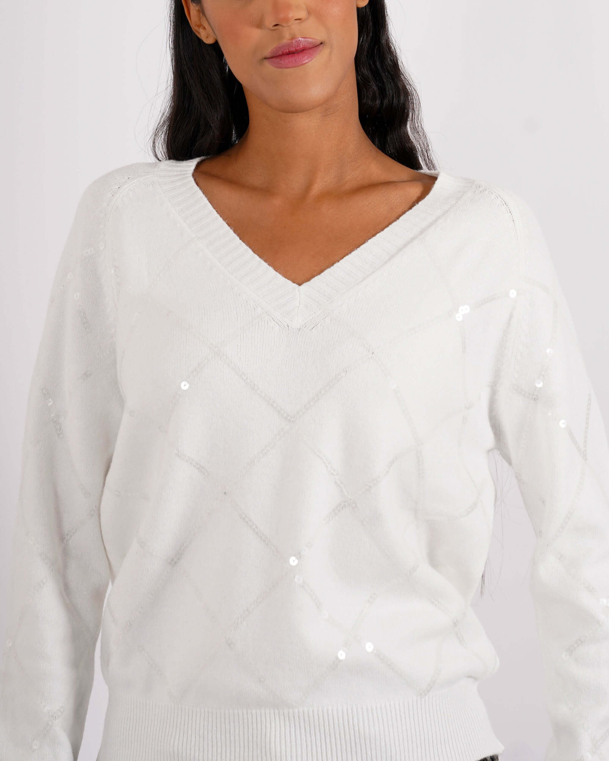 Maglia scollo a v con losanghe in paillettes - Geltrude - Hope Fashion