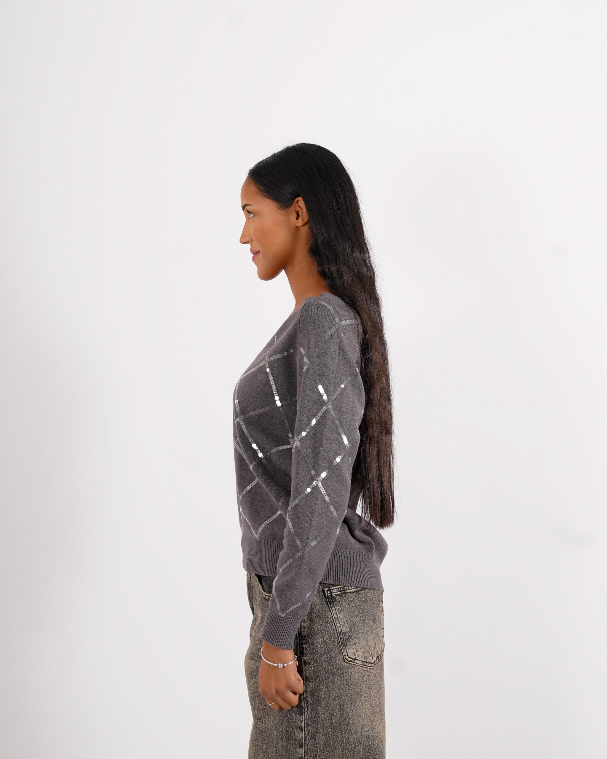 Maglia scollo a v con losanghe in paillettes - Geltrude