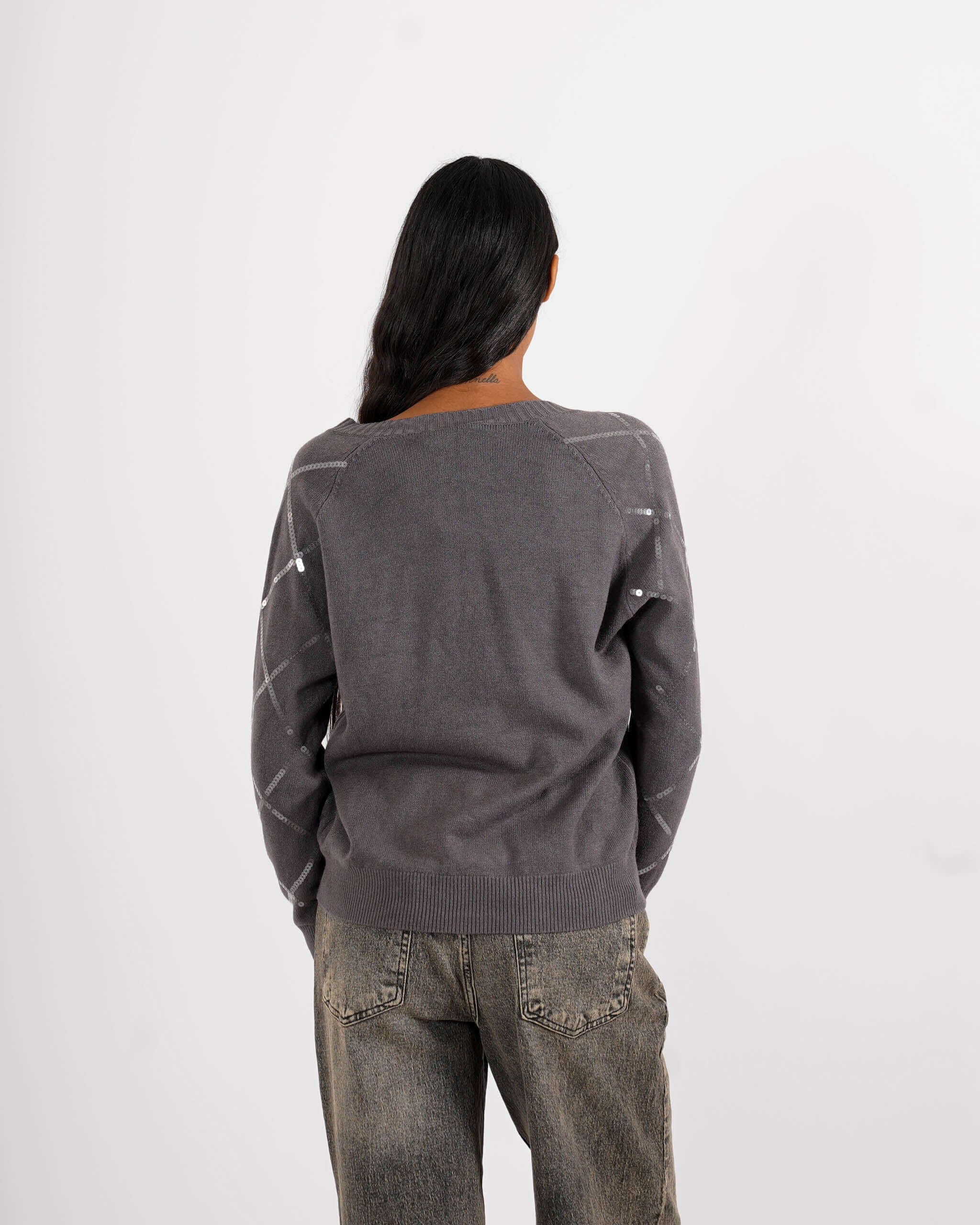 Maglia scollo a v con losanghe in paillettes - Geltrude - Hope Fashion