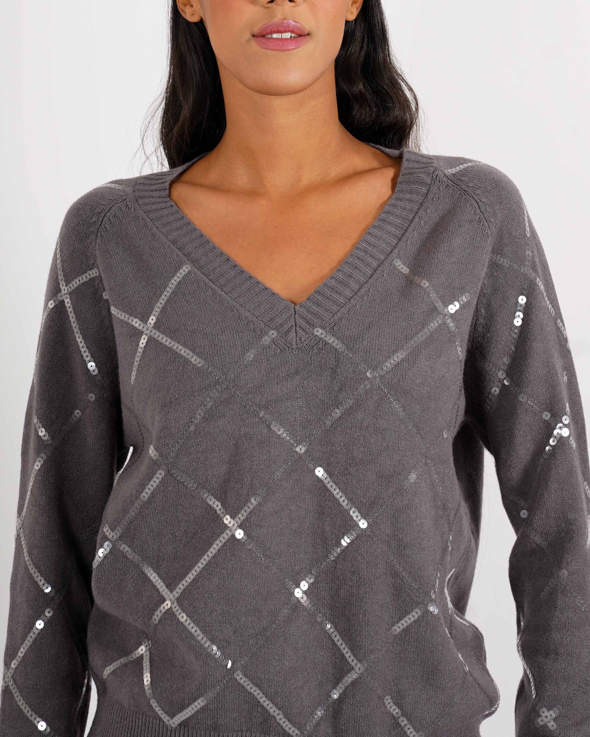 Maglia scollo a v con losanghe in paillettes - Geltrude