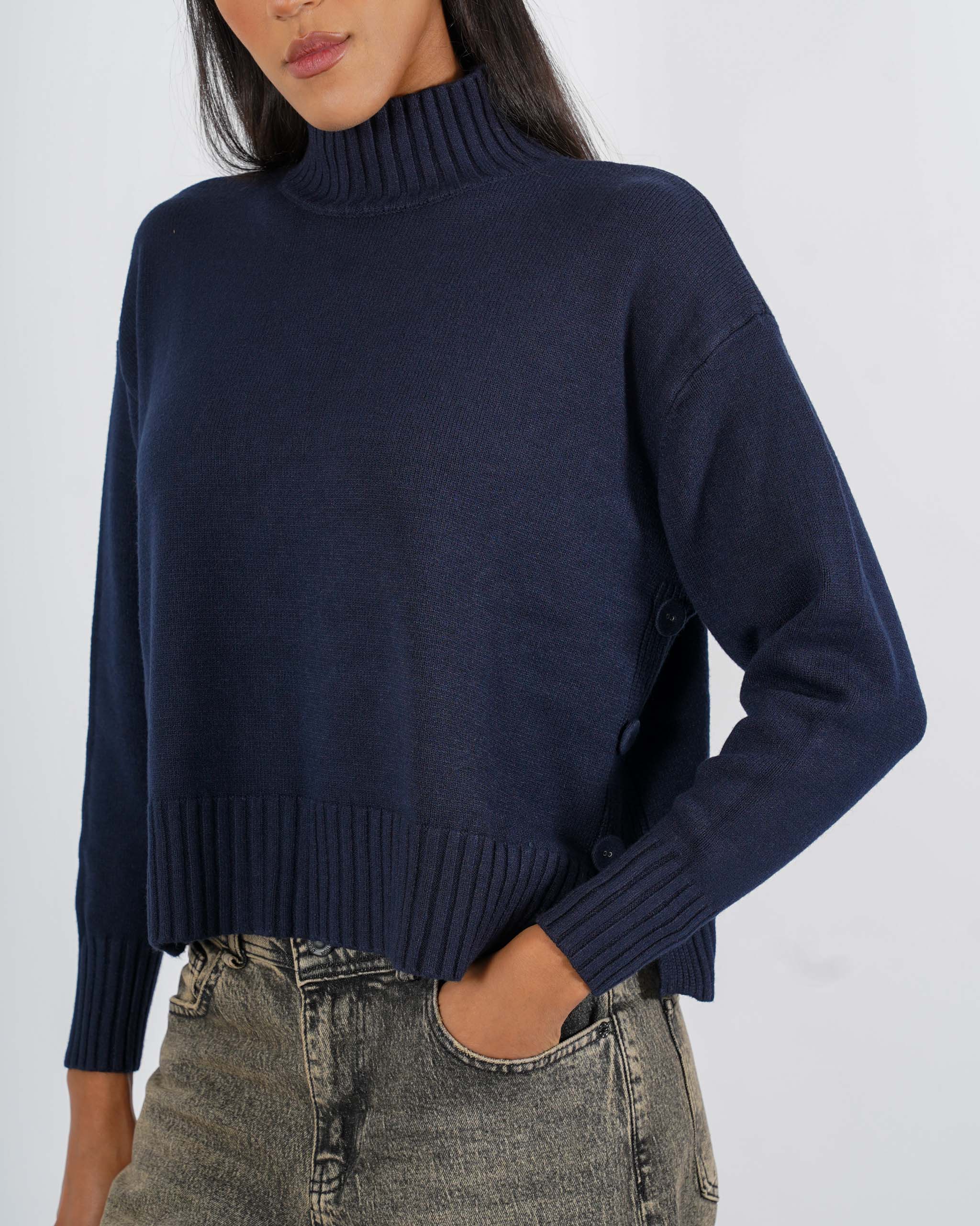 Maglia collo alto con bottoni laterali - Guglielma