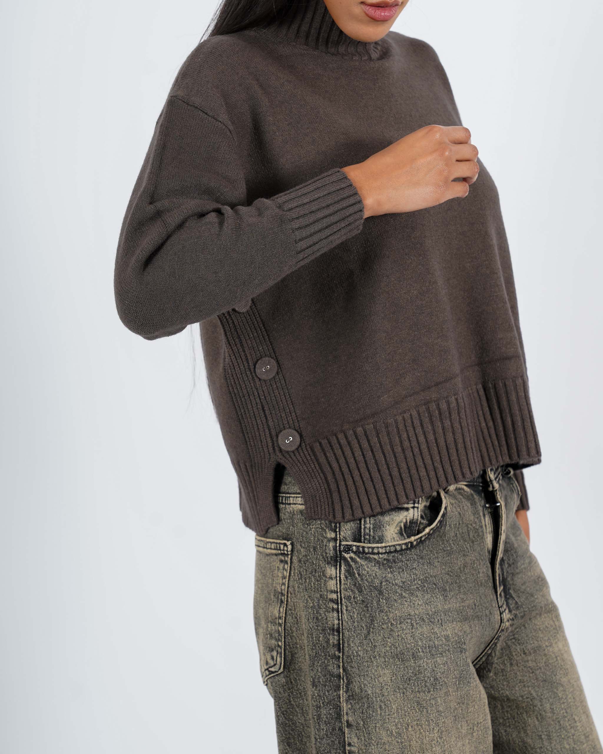 Maglia collo alto con bottoni laterali - Guglielma