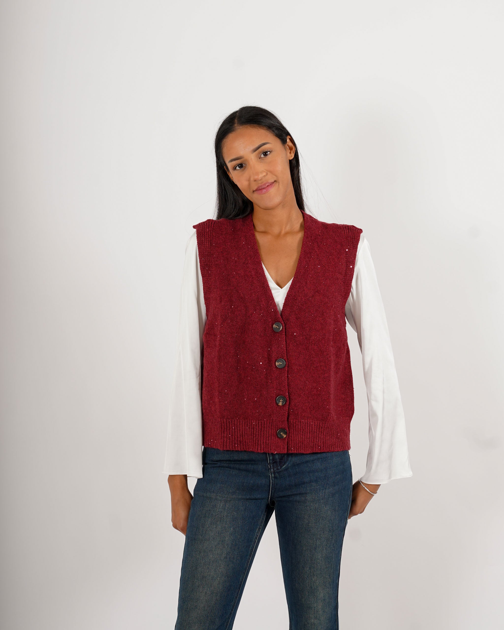 Gilet over in tricot con micropaillettes - Gregoria