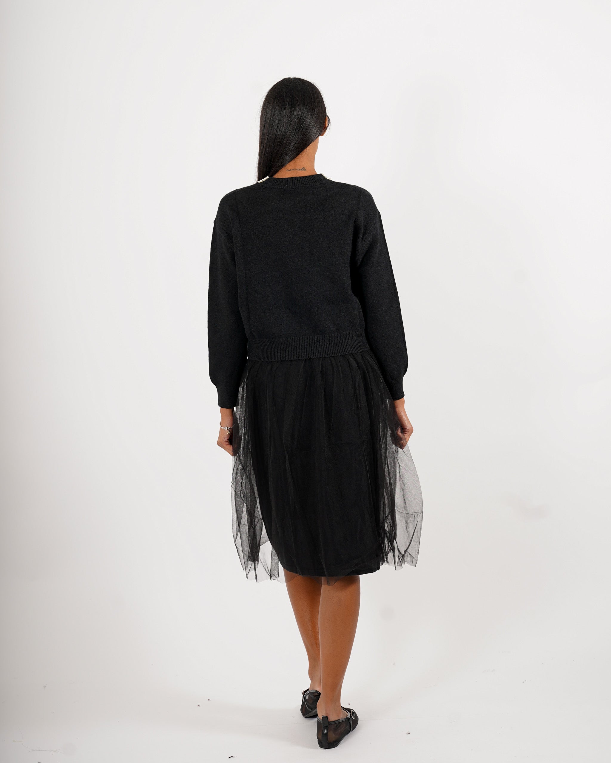 Abito girocollo con applicazione in tricot e in tulle - Crimea