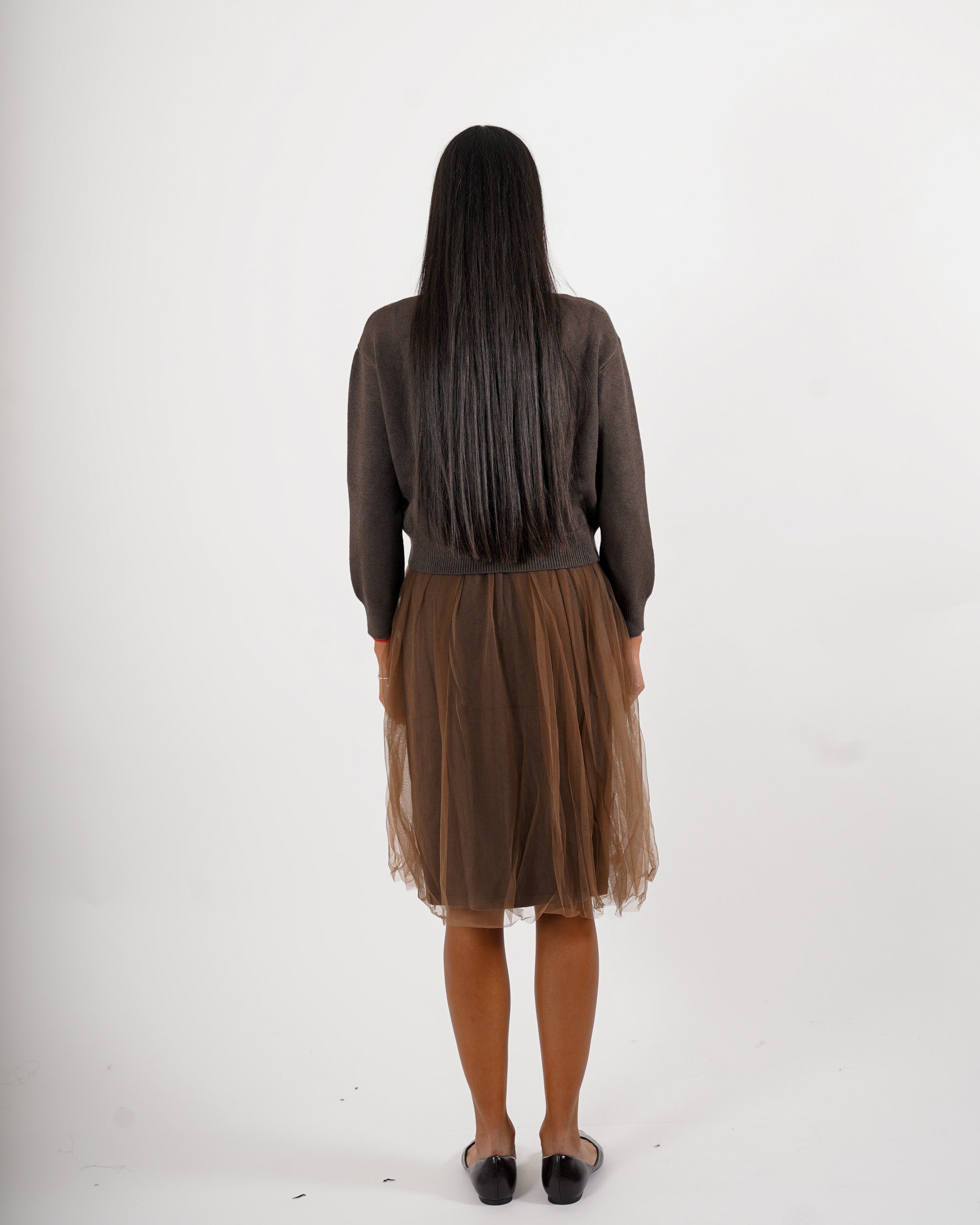 Abito girocollo con applicazione in tricot e in tulle - Crimea