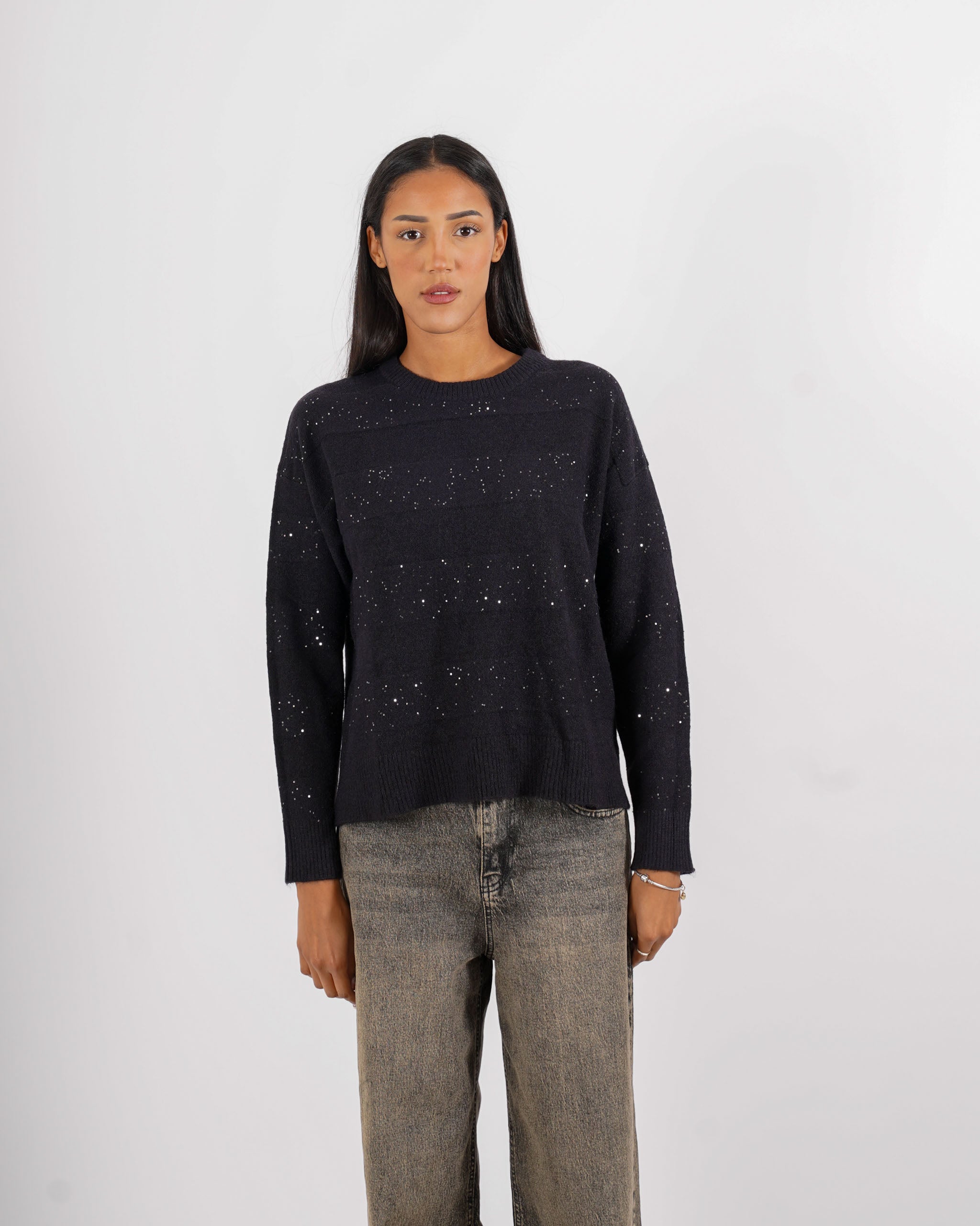 Maglia girocollo con micro paillettes - Melchiorre