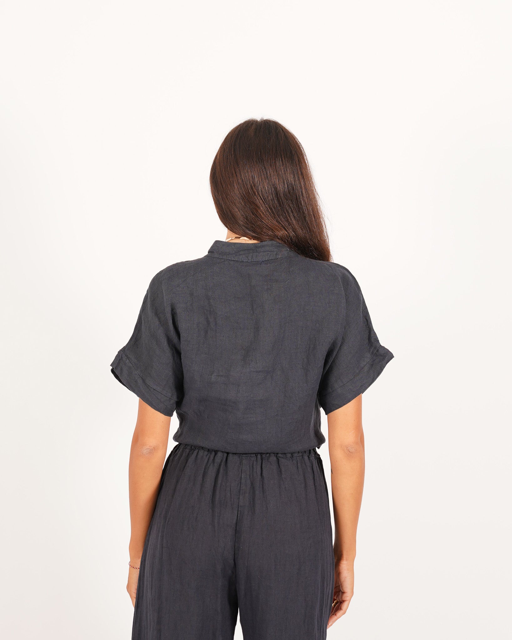 Camicia mezza manica con nodo frontale in lino - Montero