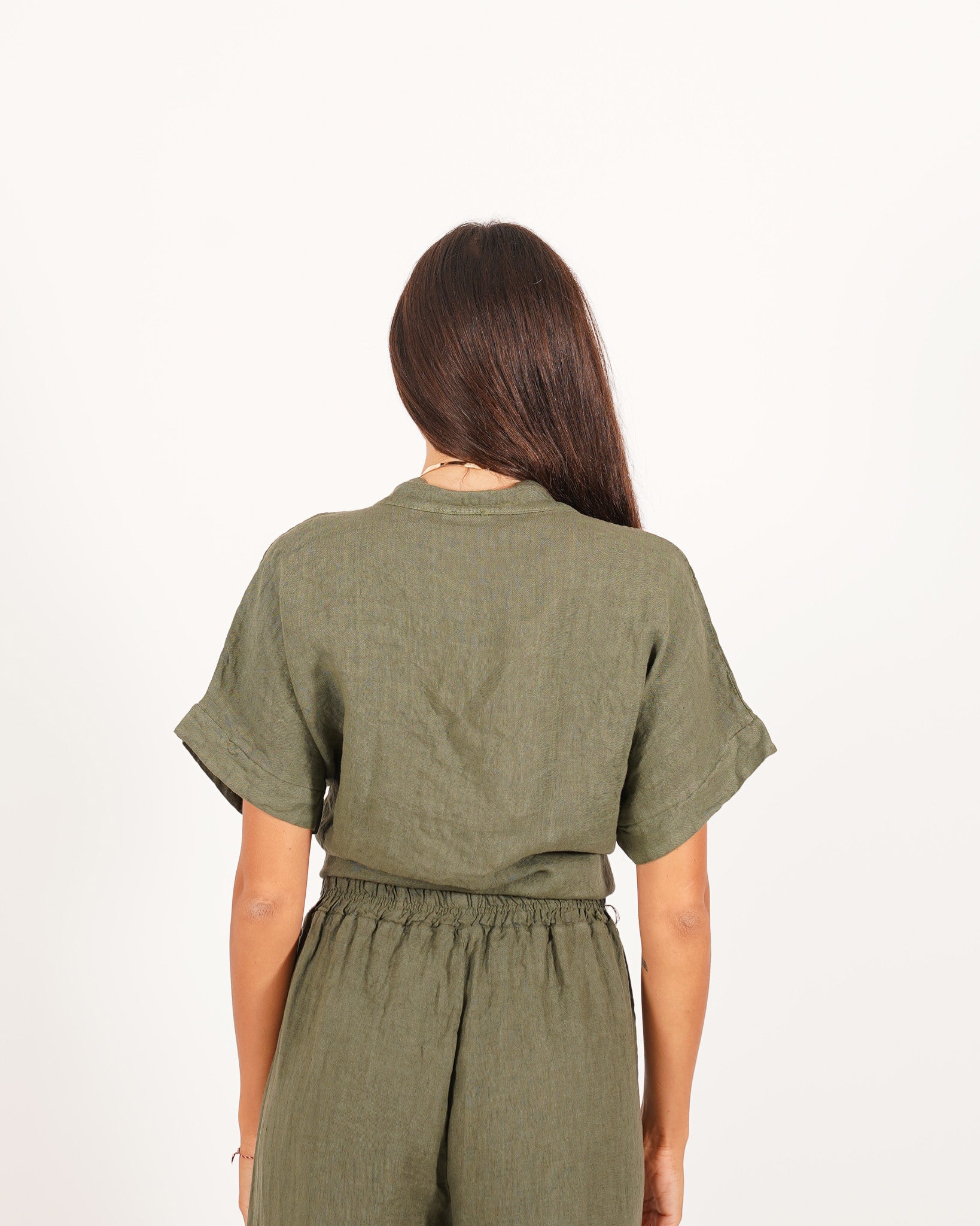 Camicia mezza manica con nodo frontale in lino - Montero