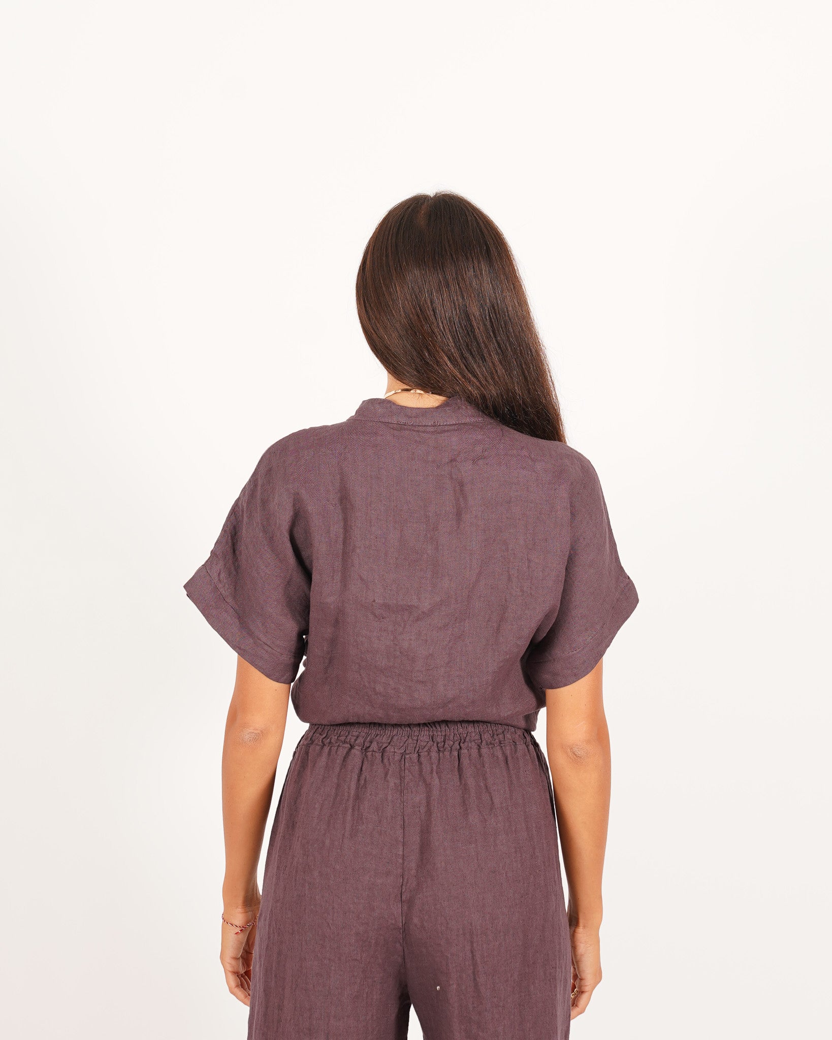Camicia mezza manica con nodo frontale in lino - Montero