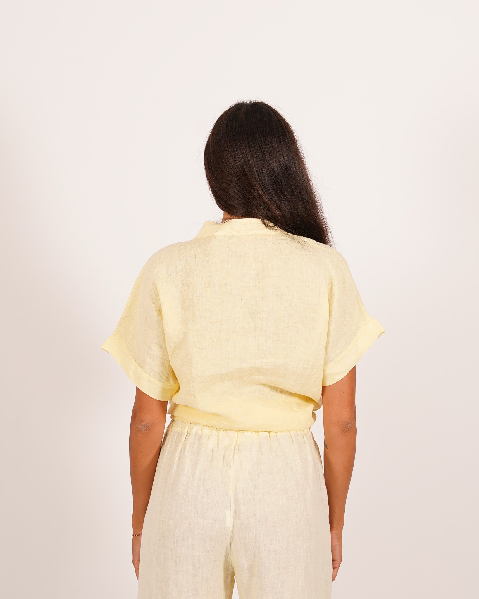 Camicia mezza manica con nodo frontale in lino - Montero