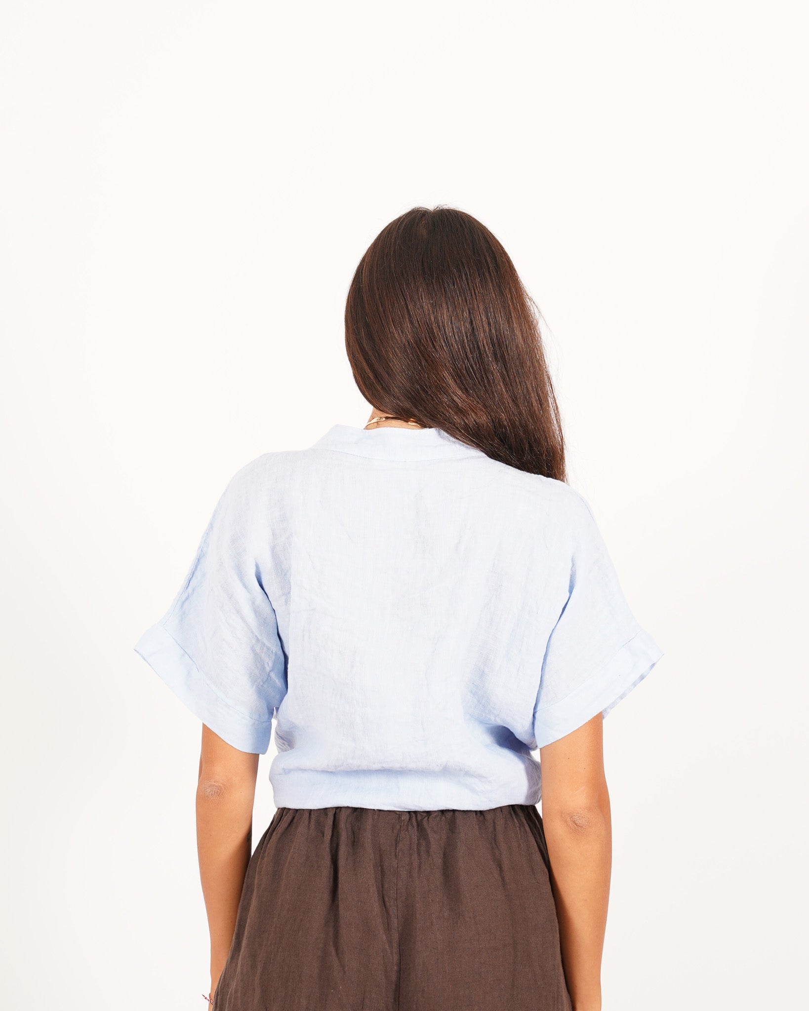 Camicia mezza manica con nodo frontale in lino - Montero