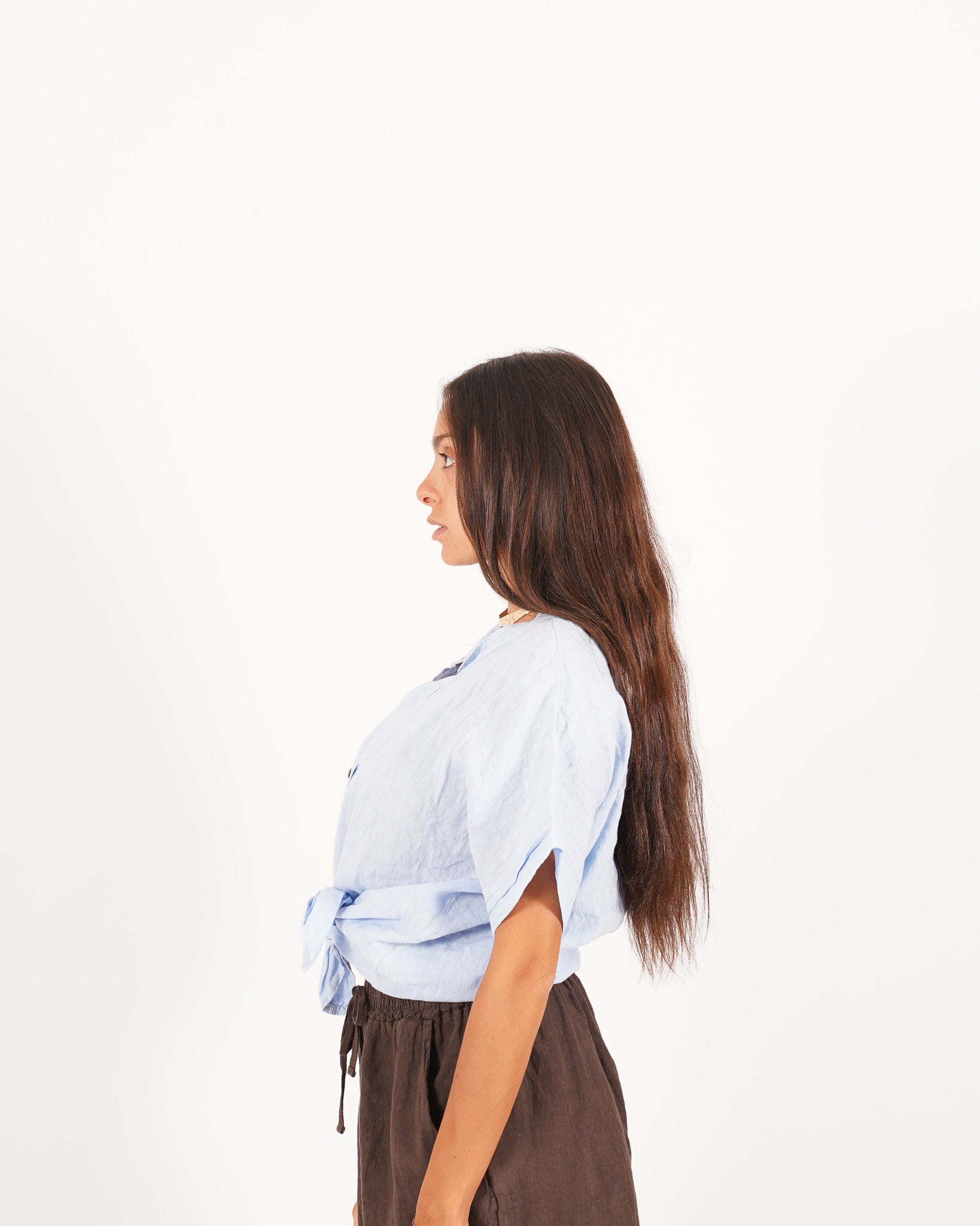 Camicia mezza manica con nodo frontale in lino - Montero