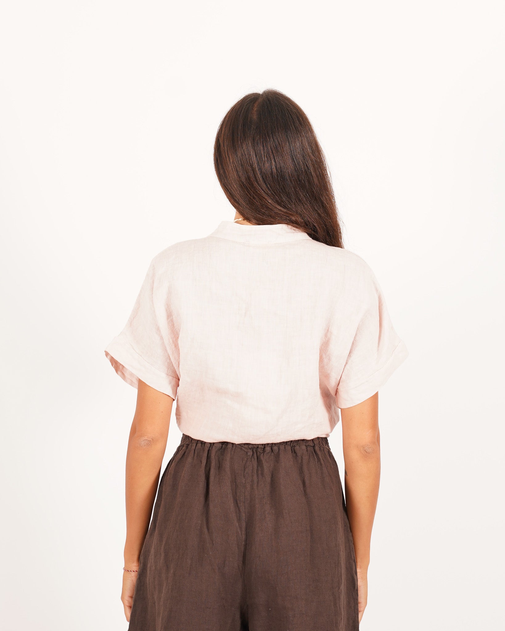 Camicia mezza manica con nodo frontale in lino - Montero