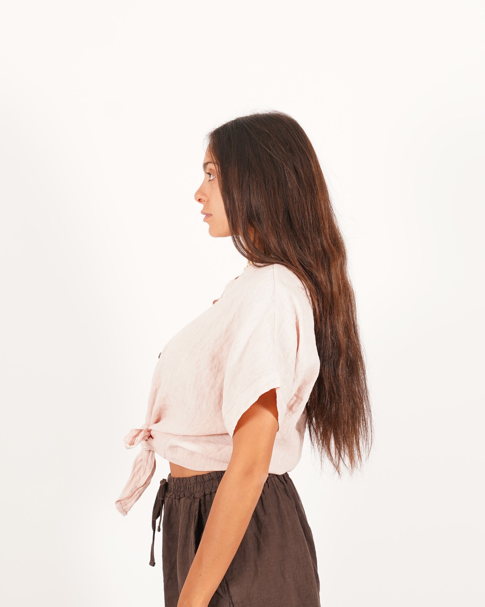 Camicia mezza manica con nodo frontale in lino - Montero