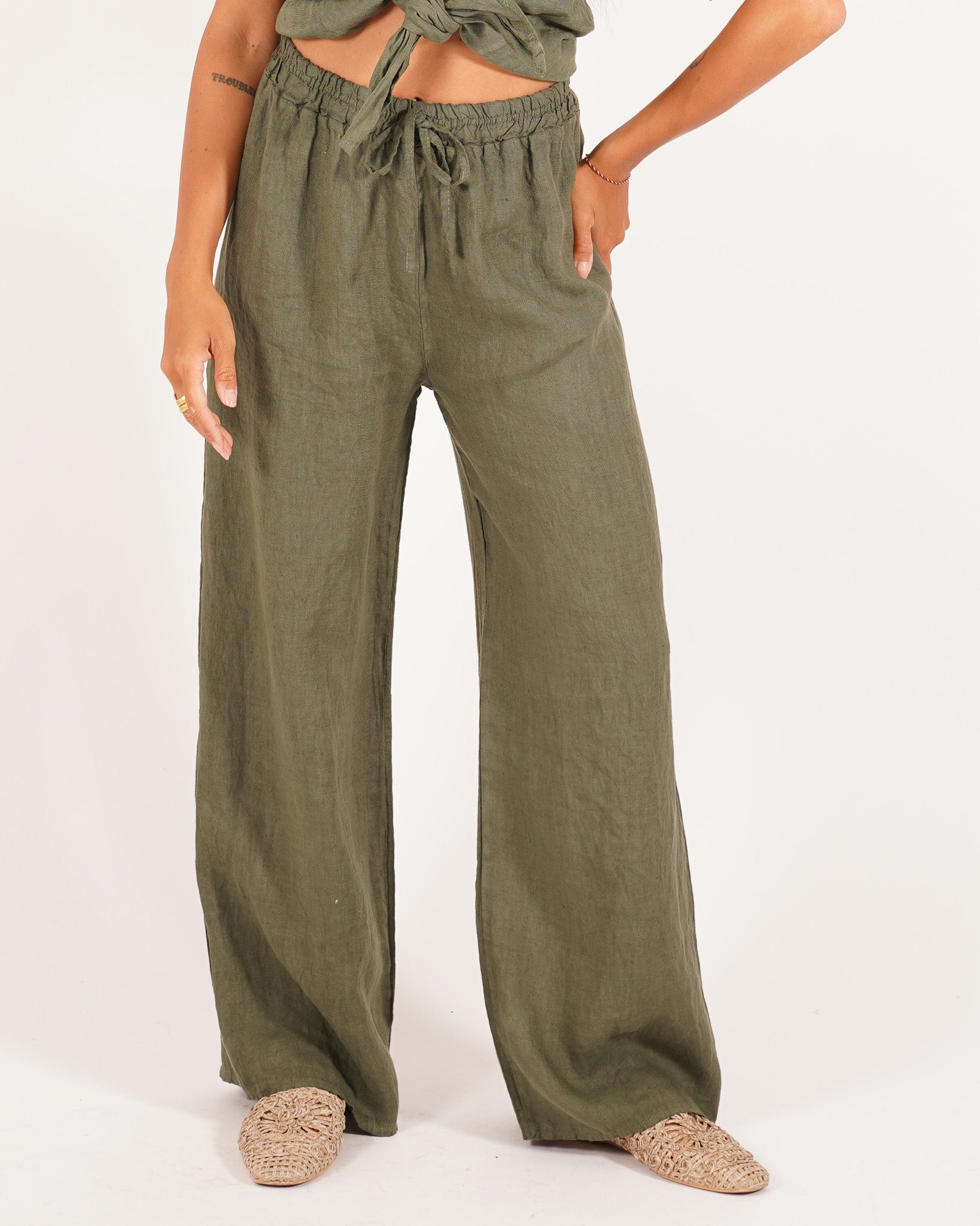 Pantaloni in lino con elastico in vita e coulisse - Galletti