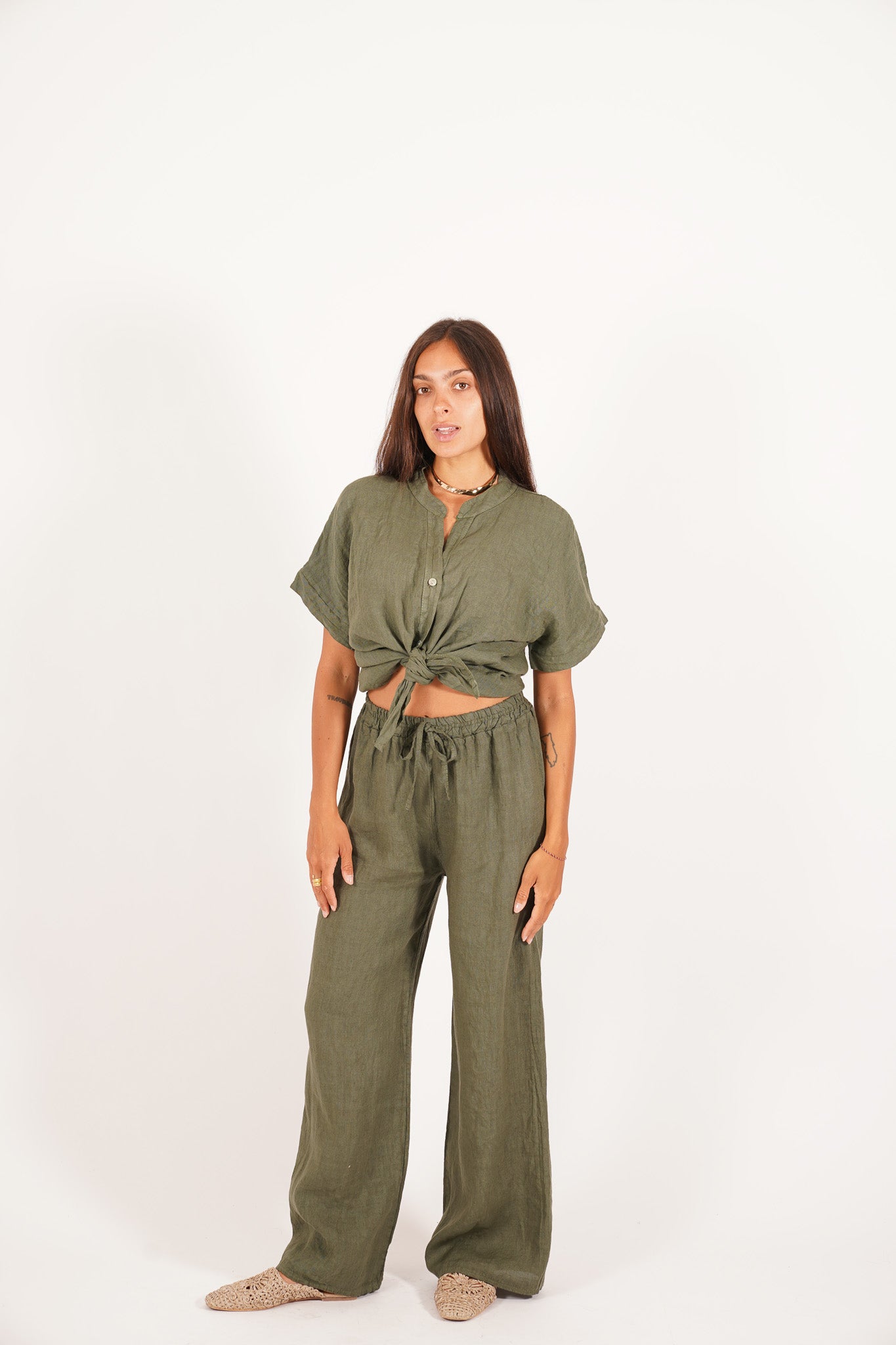 Pantaloni in lino con elastico in vita e coulisse - Galletti