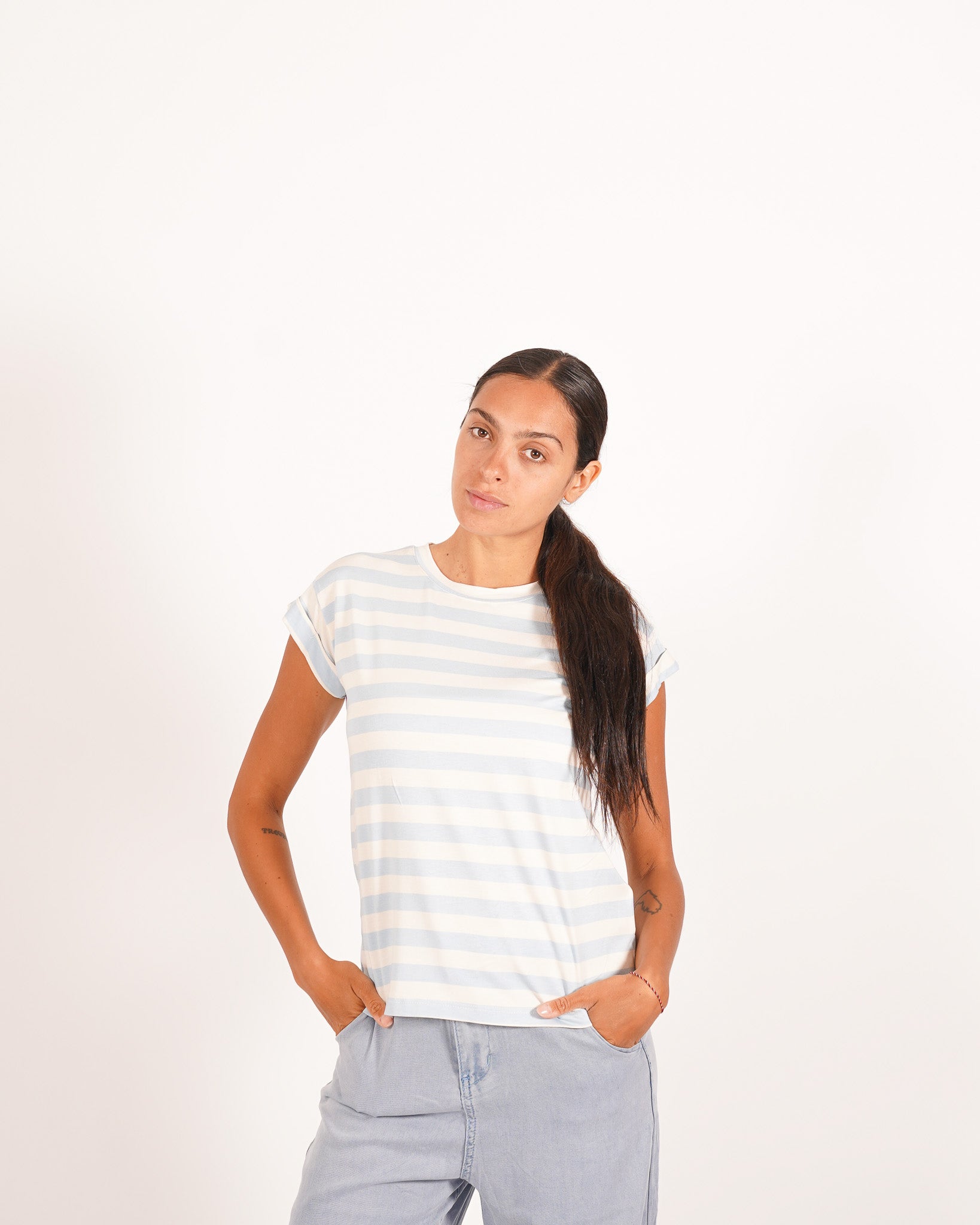 Shirt basic a righe con risvolto sulle maniche - Giorgia