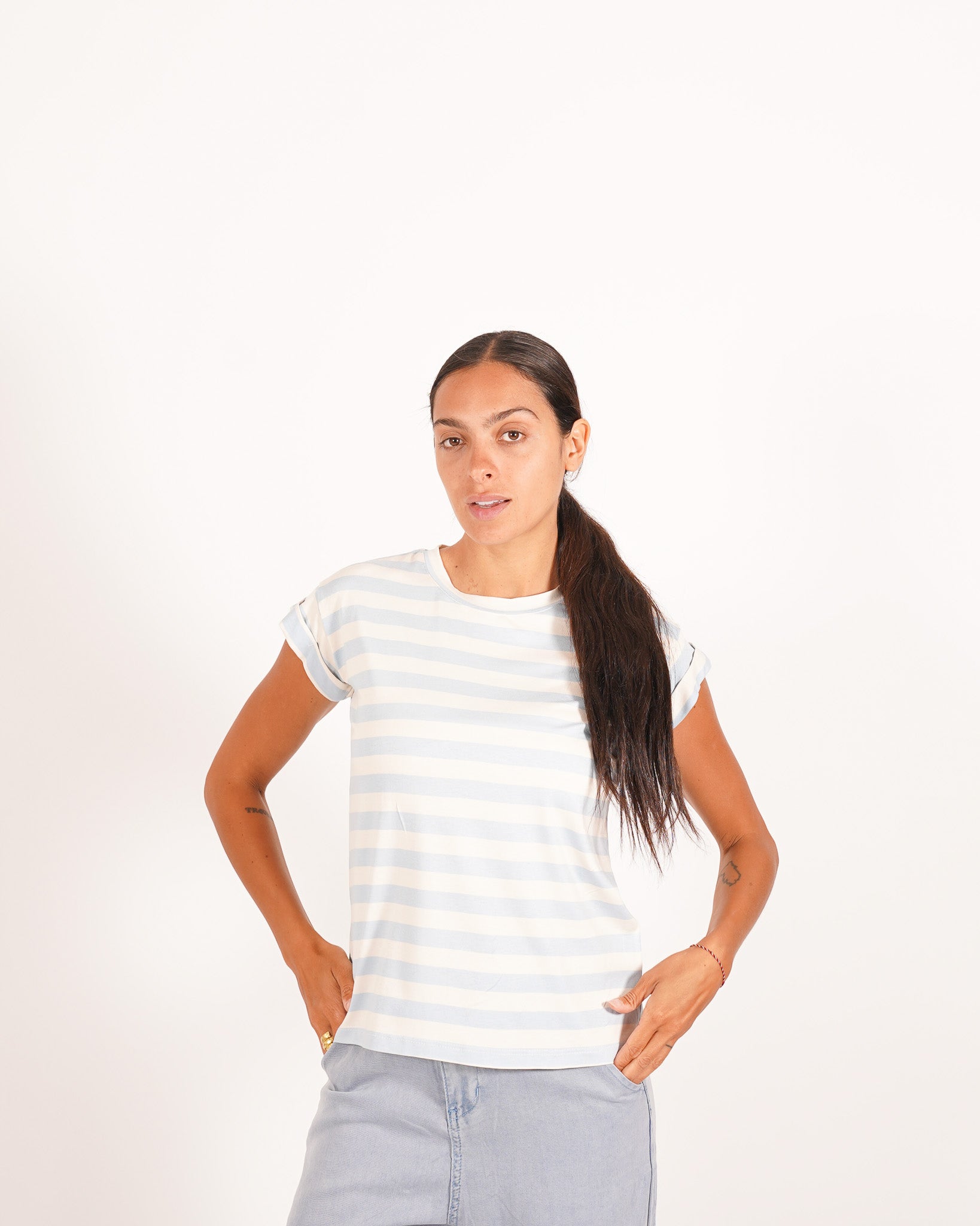 Shirt basic a righe con risvolto sulle maniche - Giorgia
