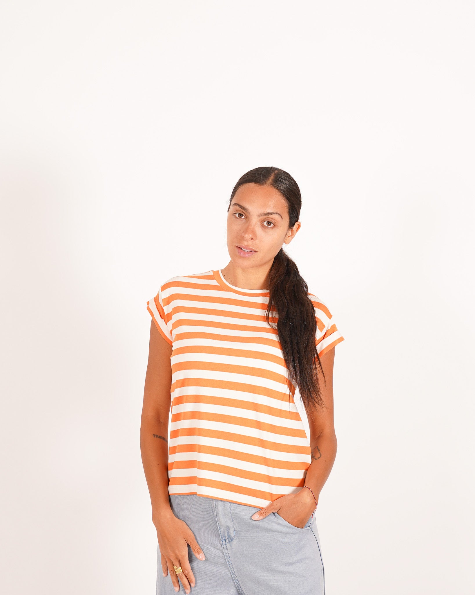 Shirt basic a righe con risvolto sulle maniche - Giorgia