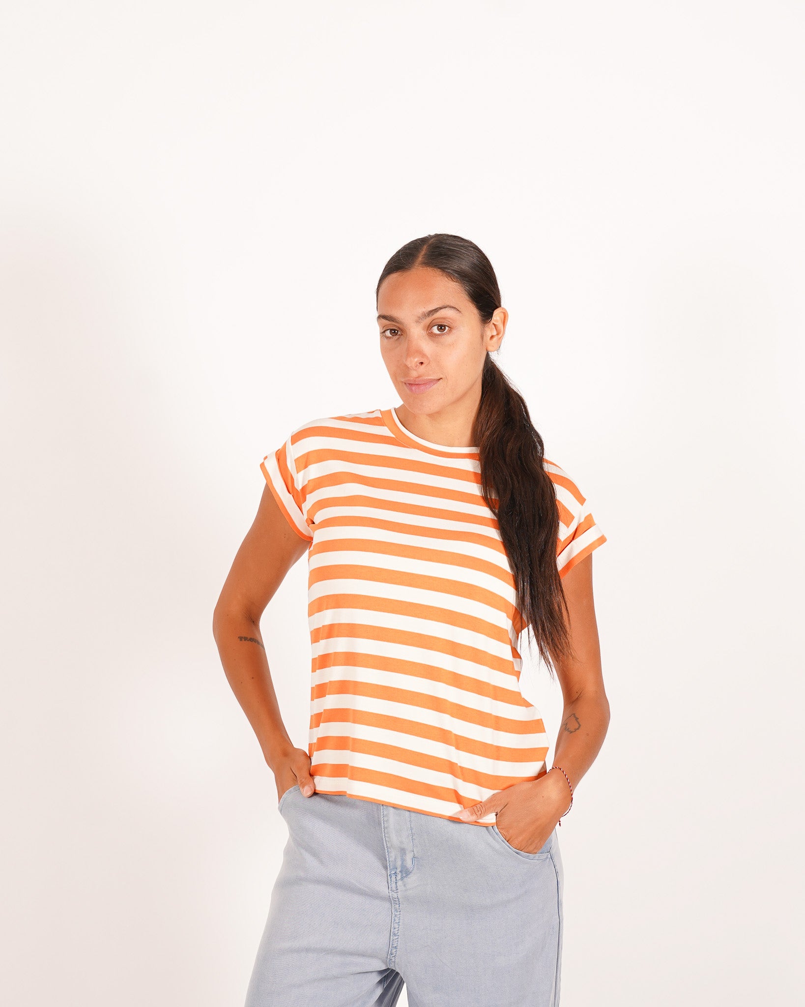 Shirt basic a righe con risvolto sulle maniche - Giorgia