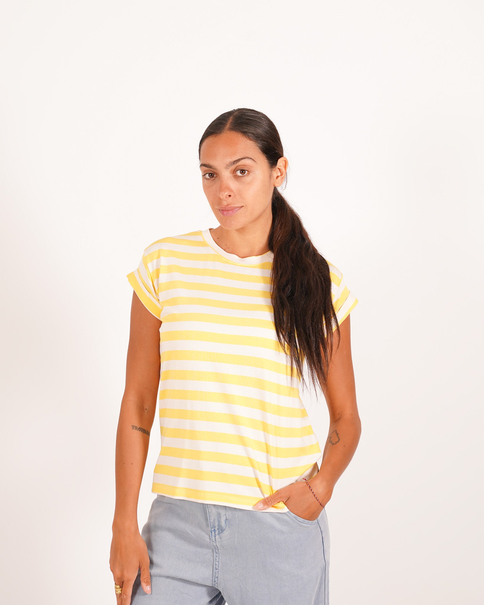 Shirt basic a righe con risvolto sulle maniche - Giorgia
