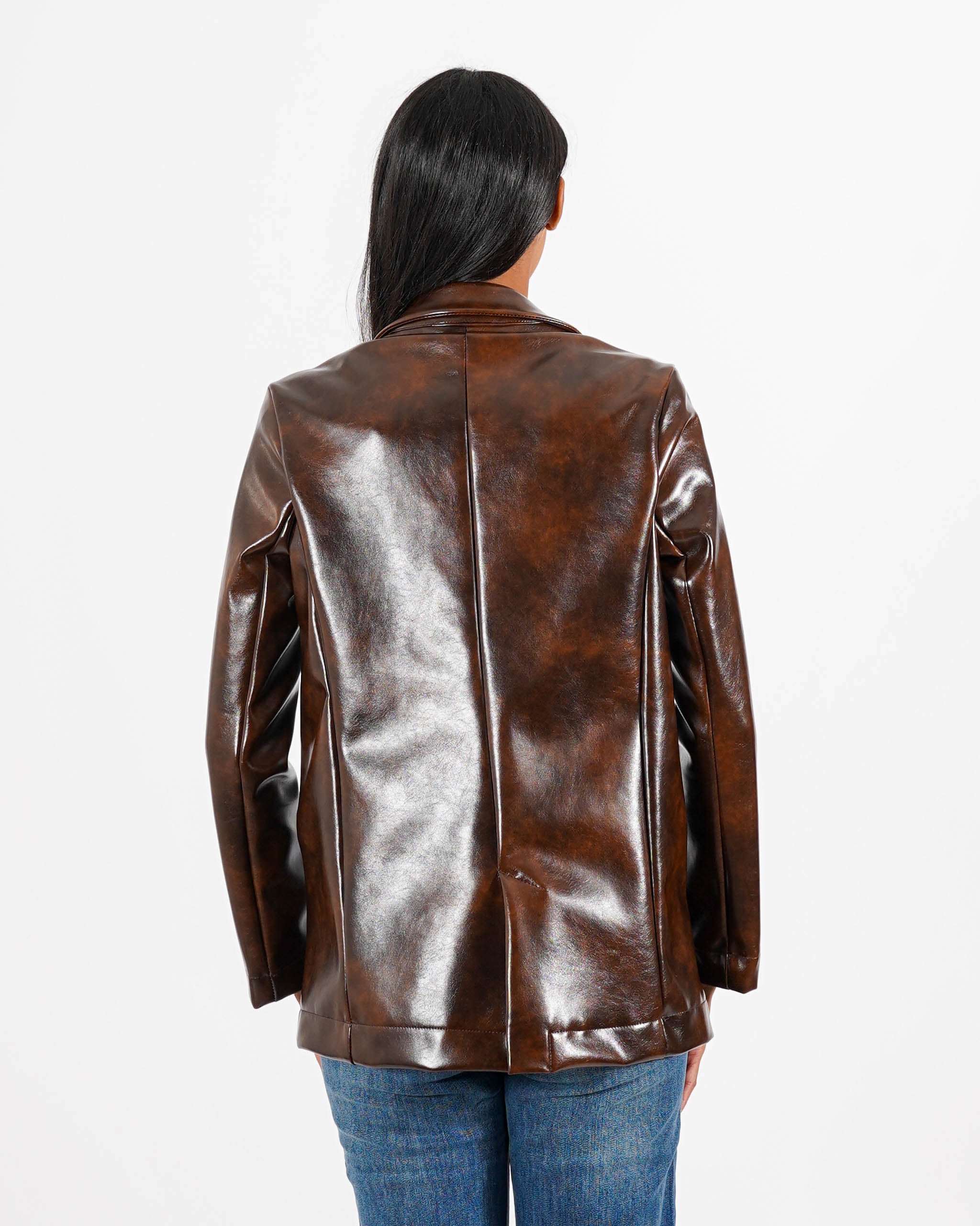 Blazer monopetto in tessuto ecopelle effetto bruciato - Blinken