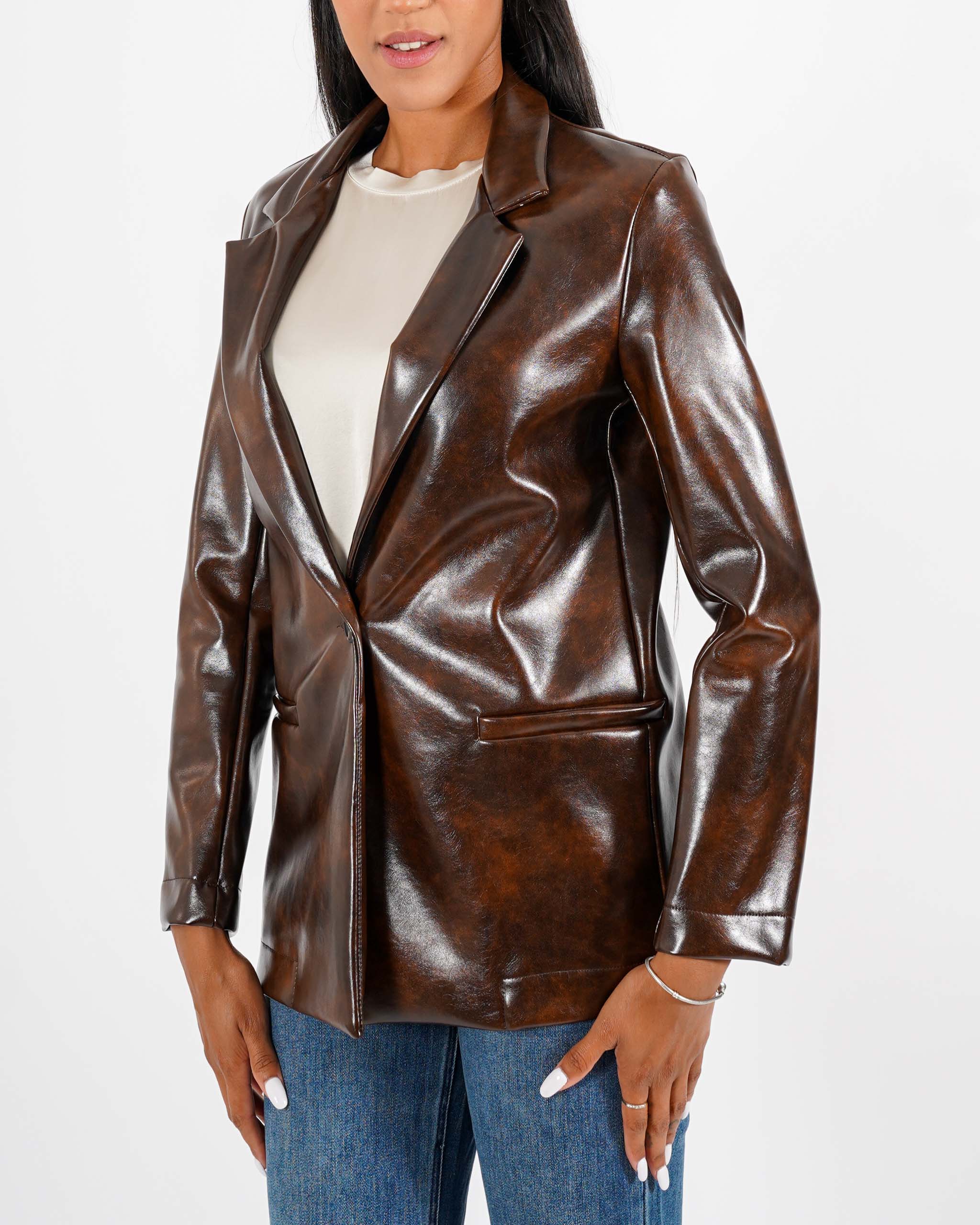 Blazer monopetto in tessuto ecopelle effetto bruciato - Blinken