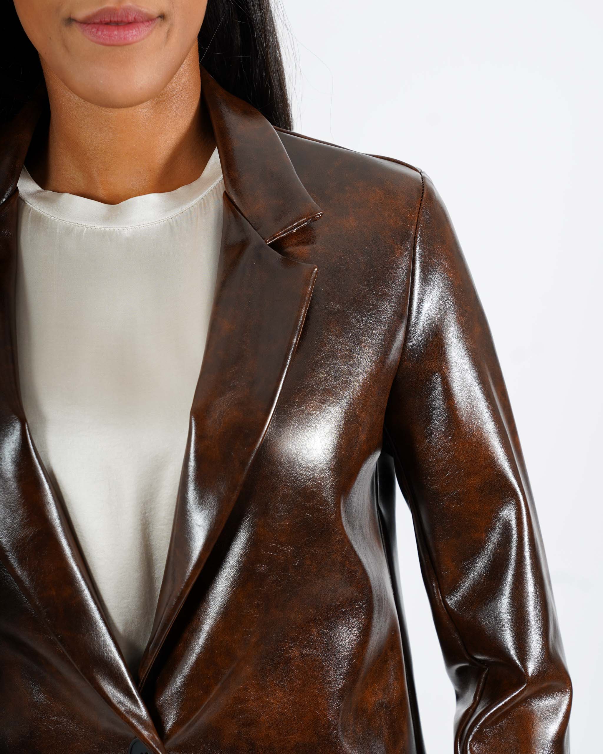 Blazer monopetto in tessuto ecopelle effetto bruciato - Blinken