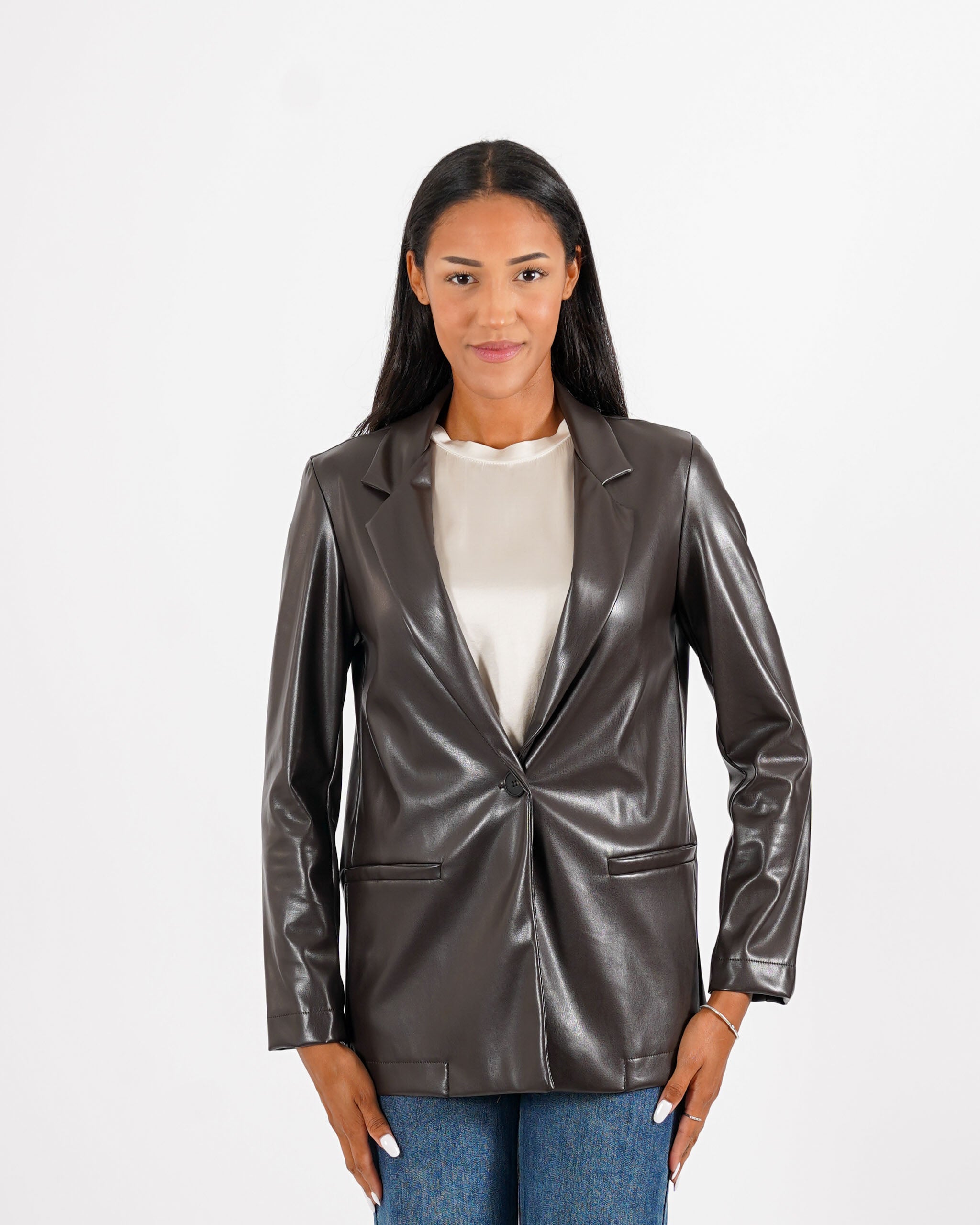 Blazer monopetto in tessuto eco pelle - Blinken