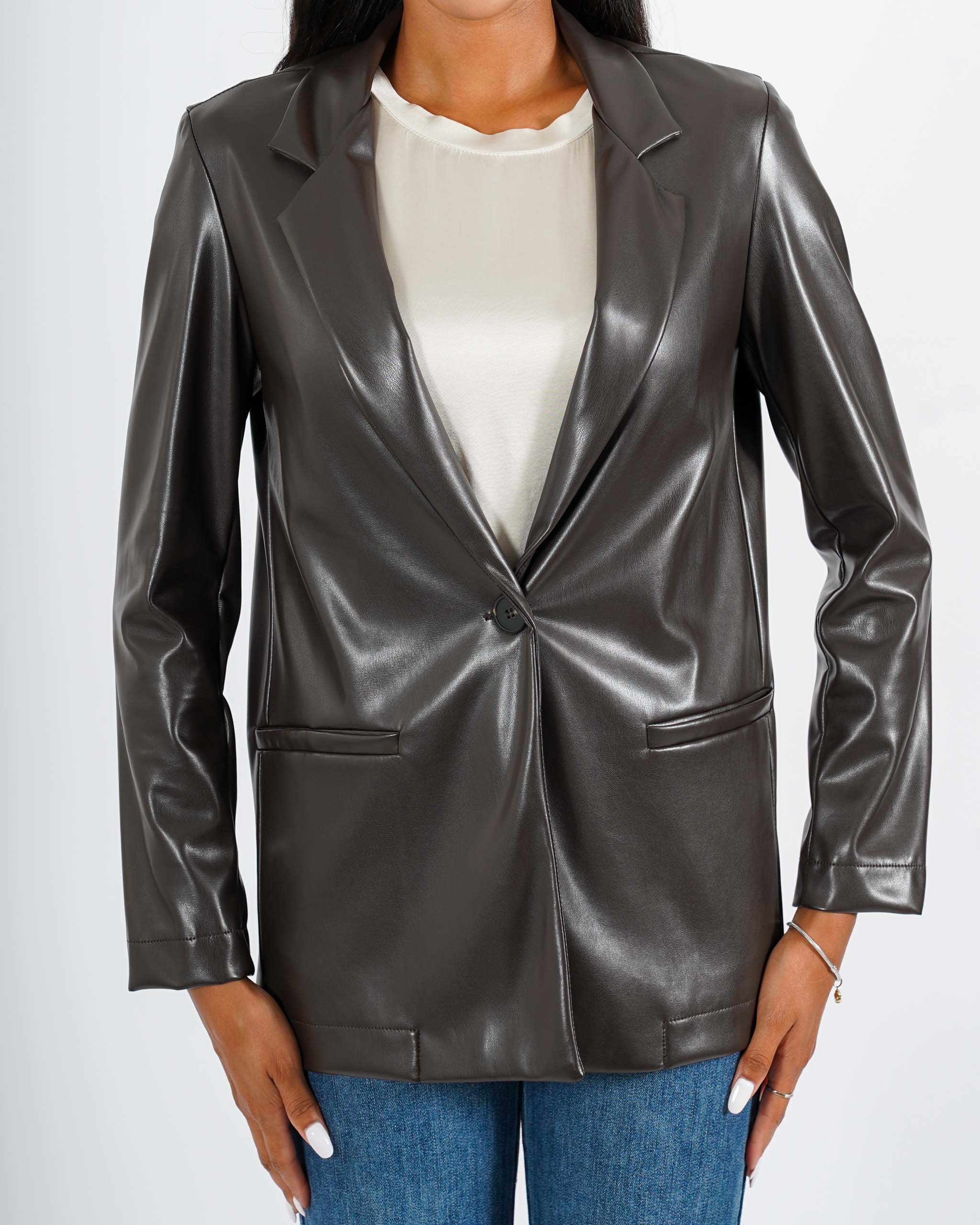 Blazer monopetto in tessuto eco pelle - Blinken