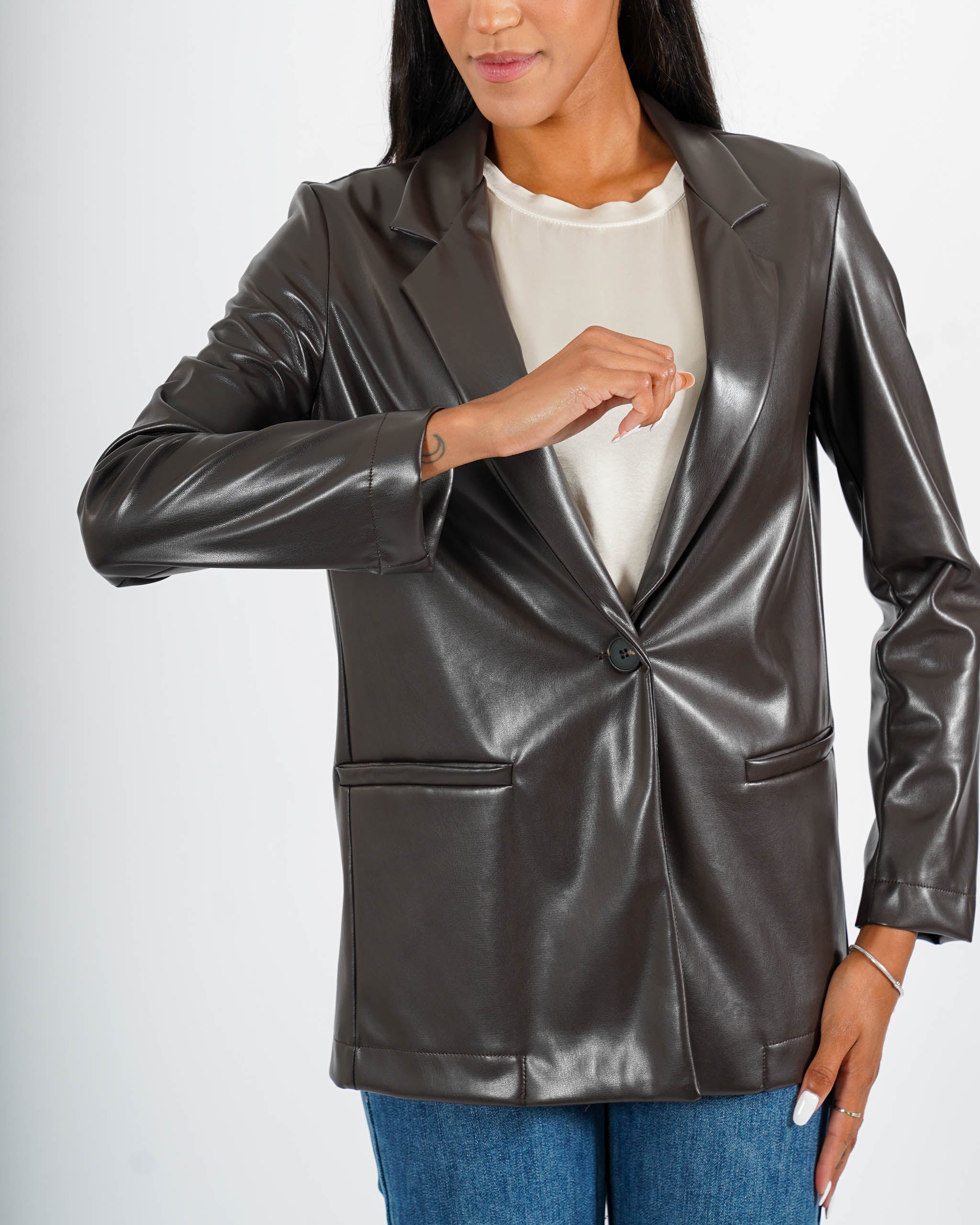 Blazer monopetto in tessuto eco pelle - Blinken