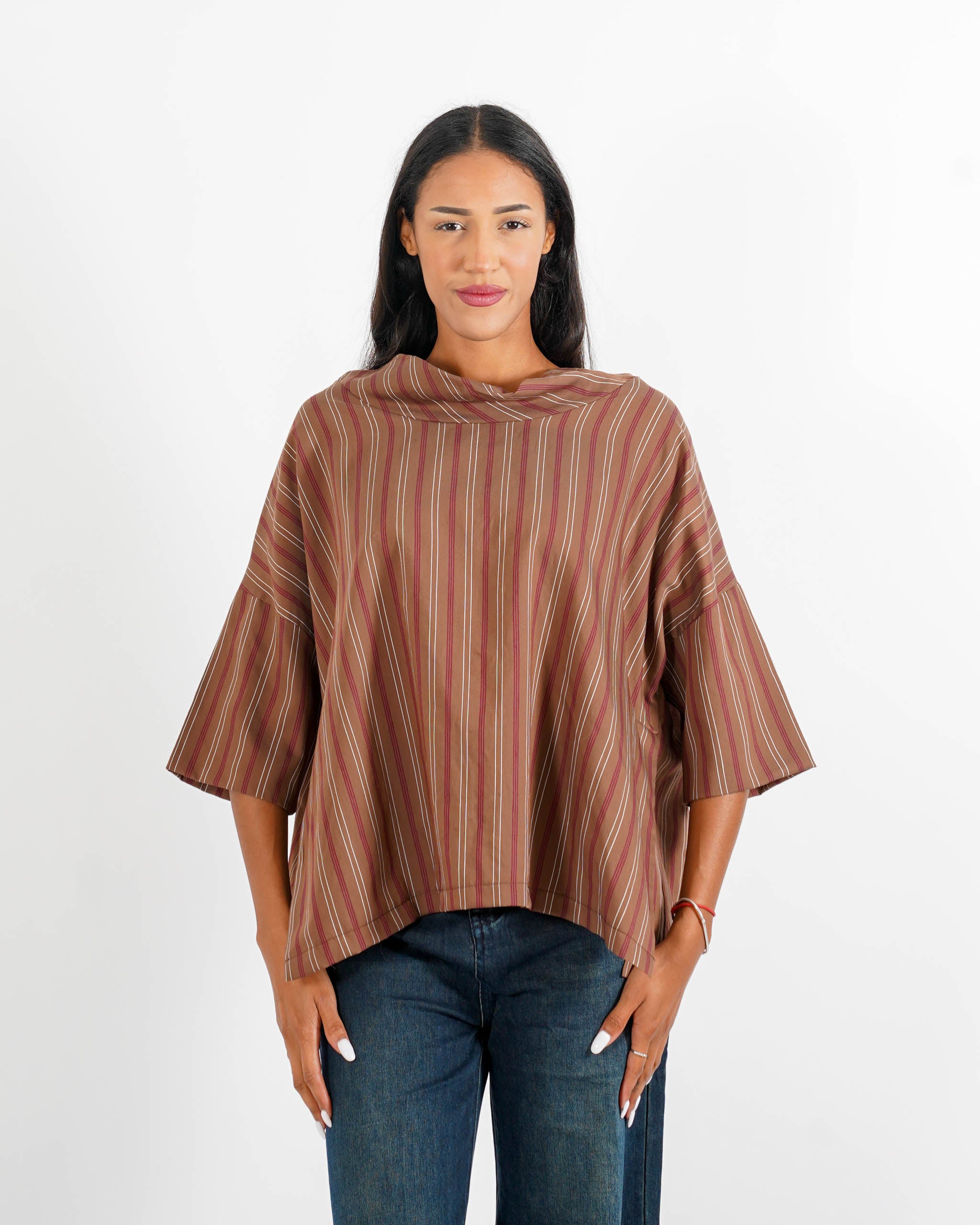 Blusa over collo a cratere rigata - Umberta - Hope Fashion