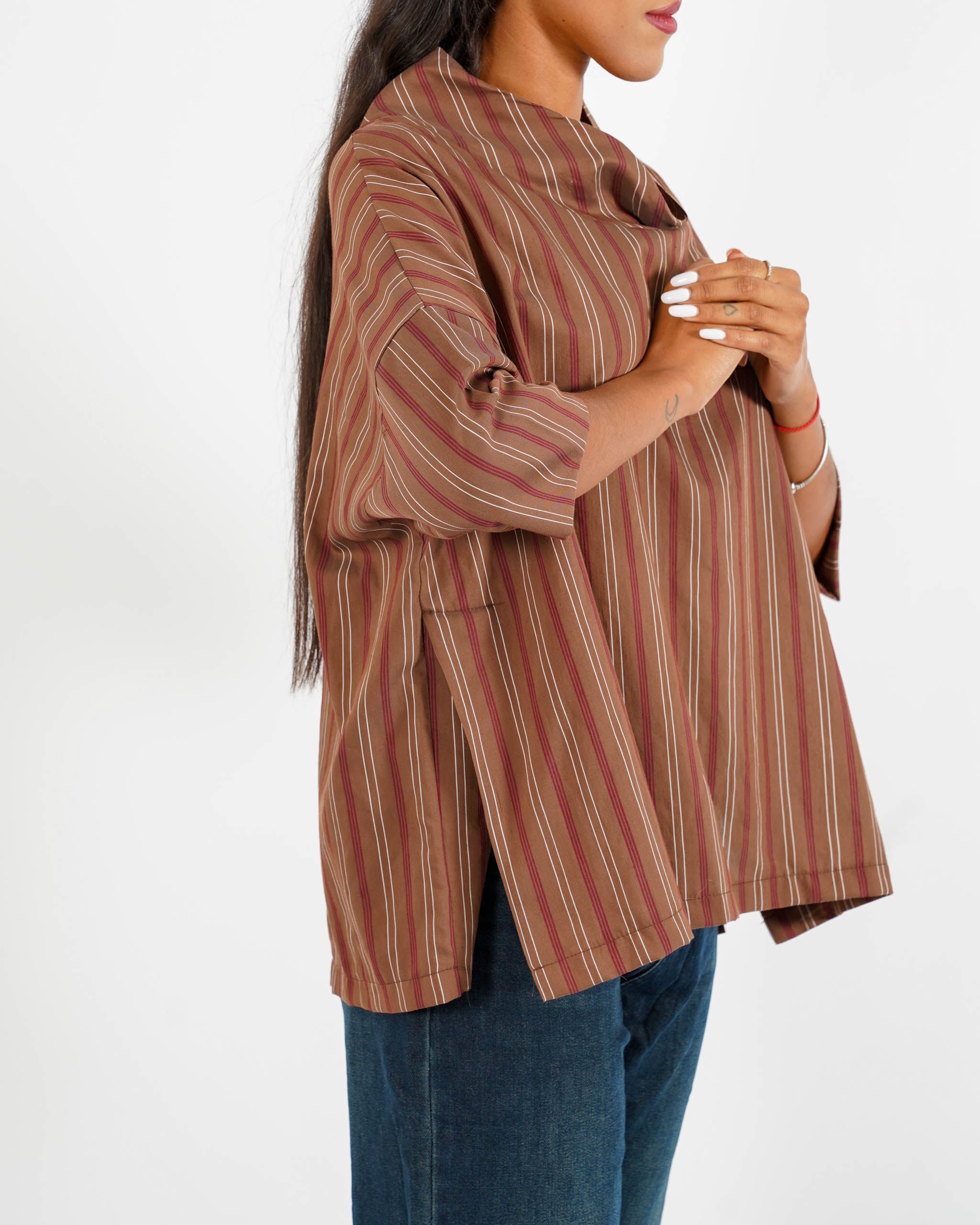 Blusa over collo a cratere rigata - Umberta - Hope Fashion