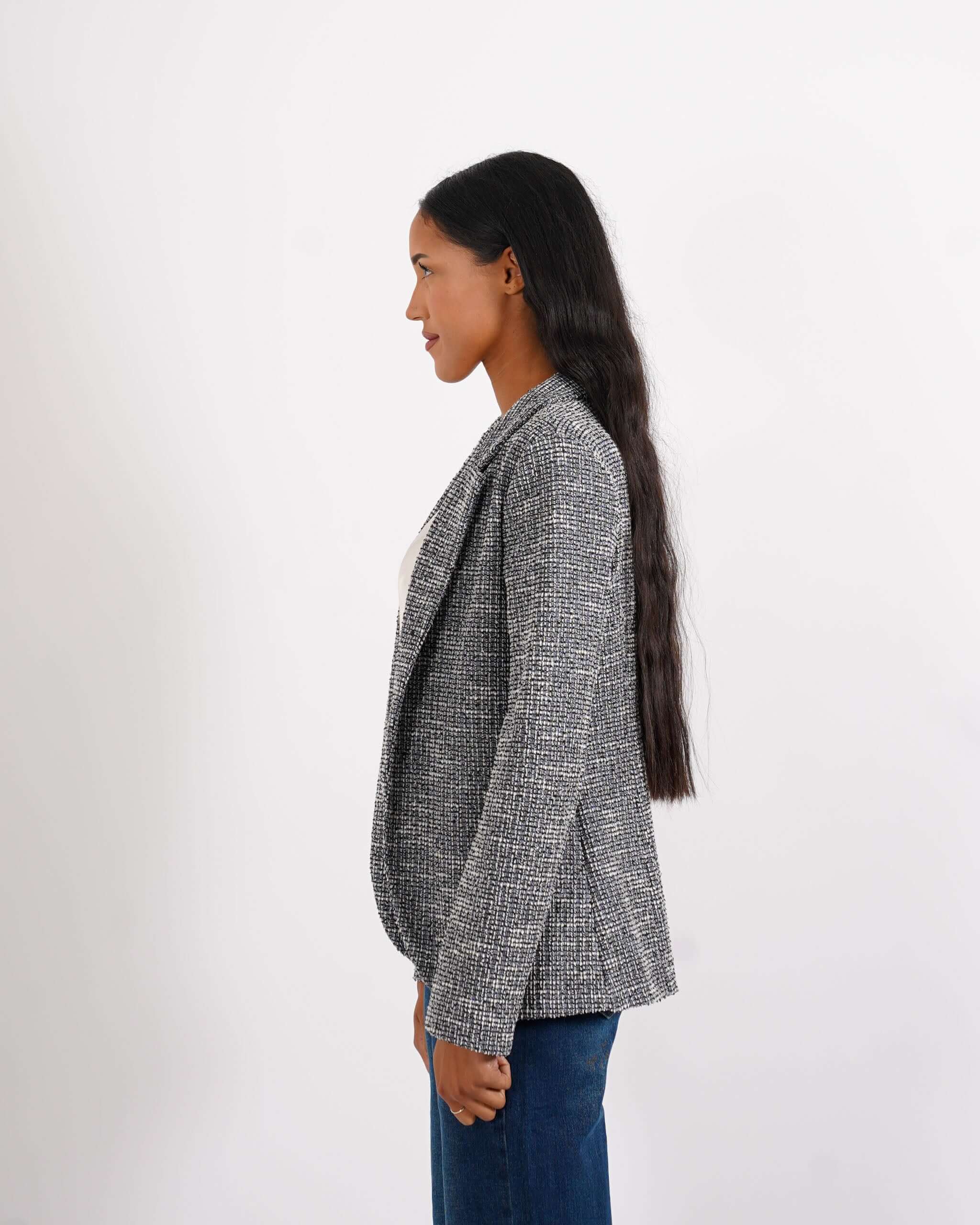 Giacca aperta slim fit con micropaillettes in tessuto tweeed - Willis - Hope Fashion