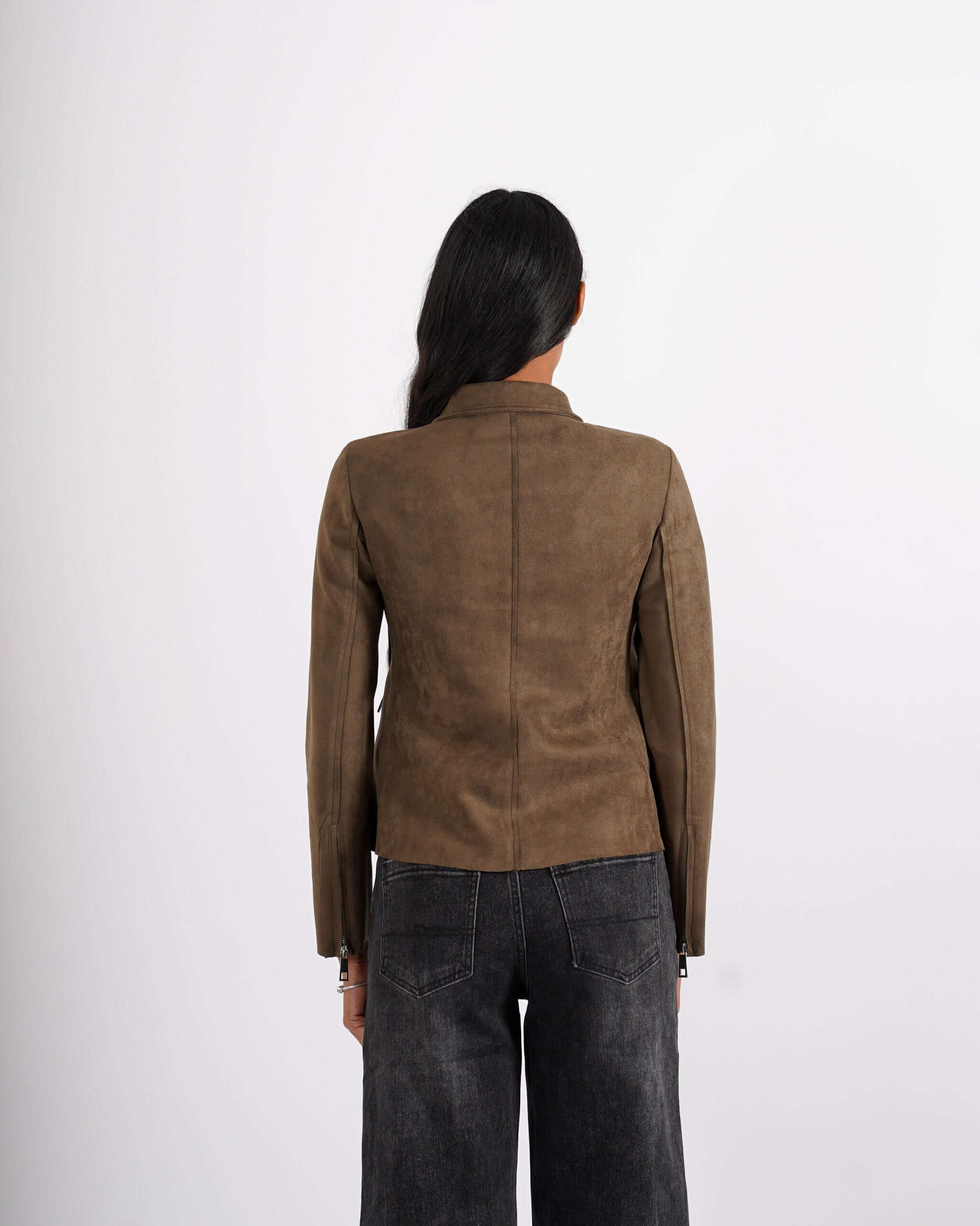 Chiodo corto in eco camoscio con chiusura laterale e tasche - Treviso - Hope Fashion