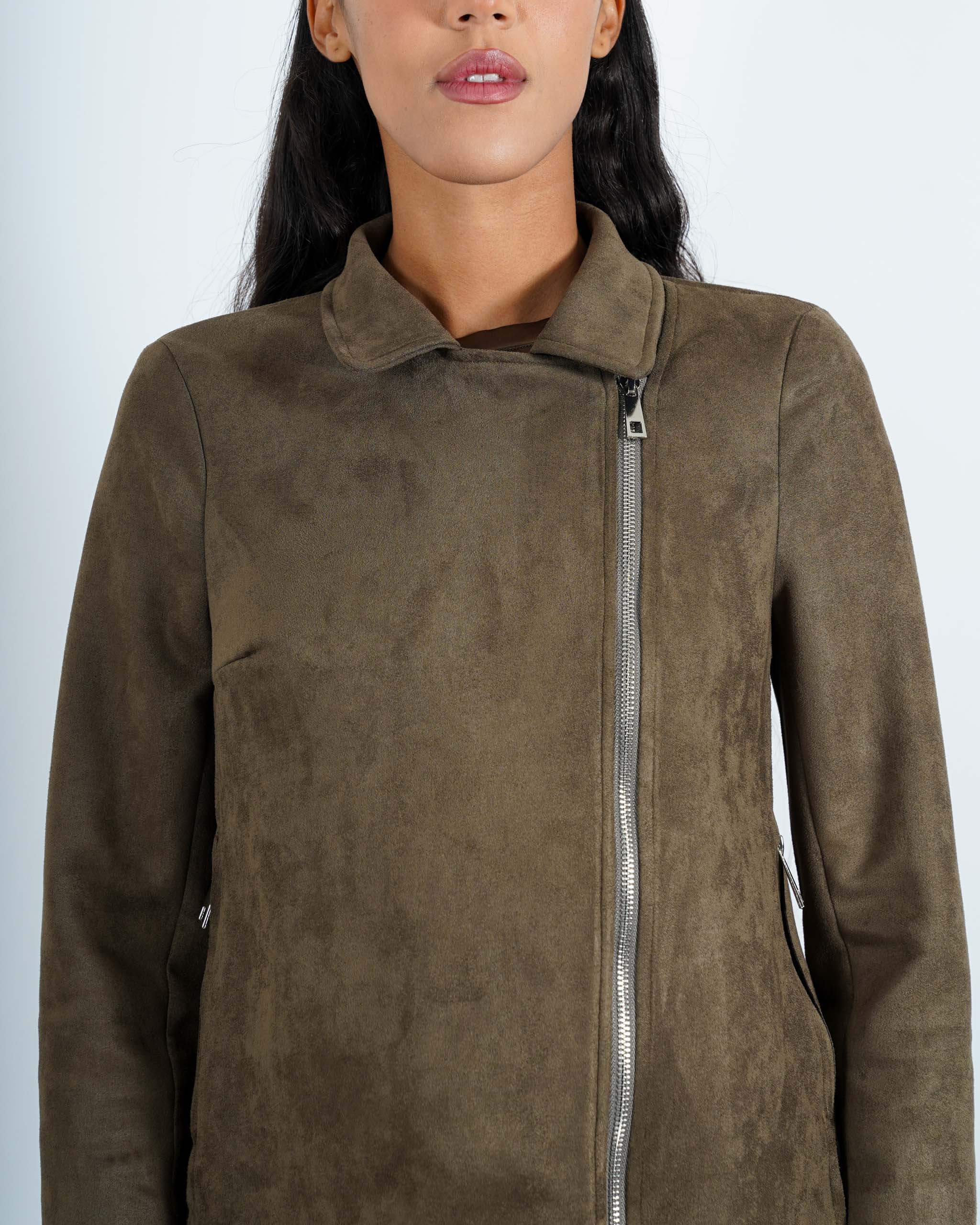 Chiodo corto in eco camoscio con chiusura laterale e tasche - Treviso - Hope Fashion