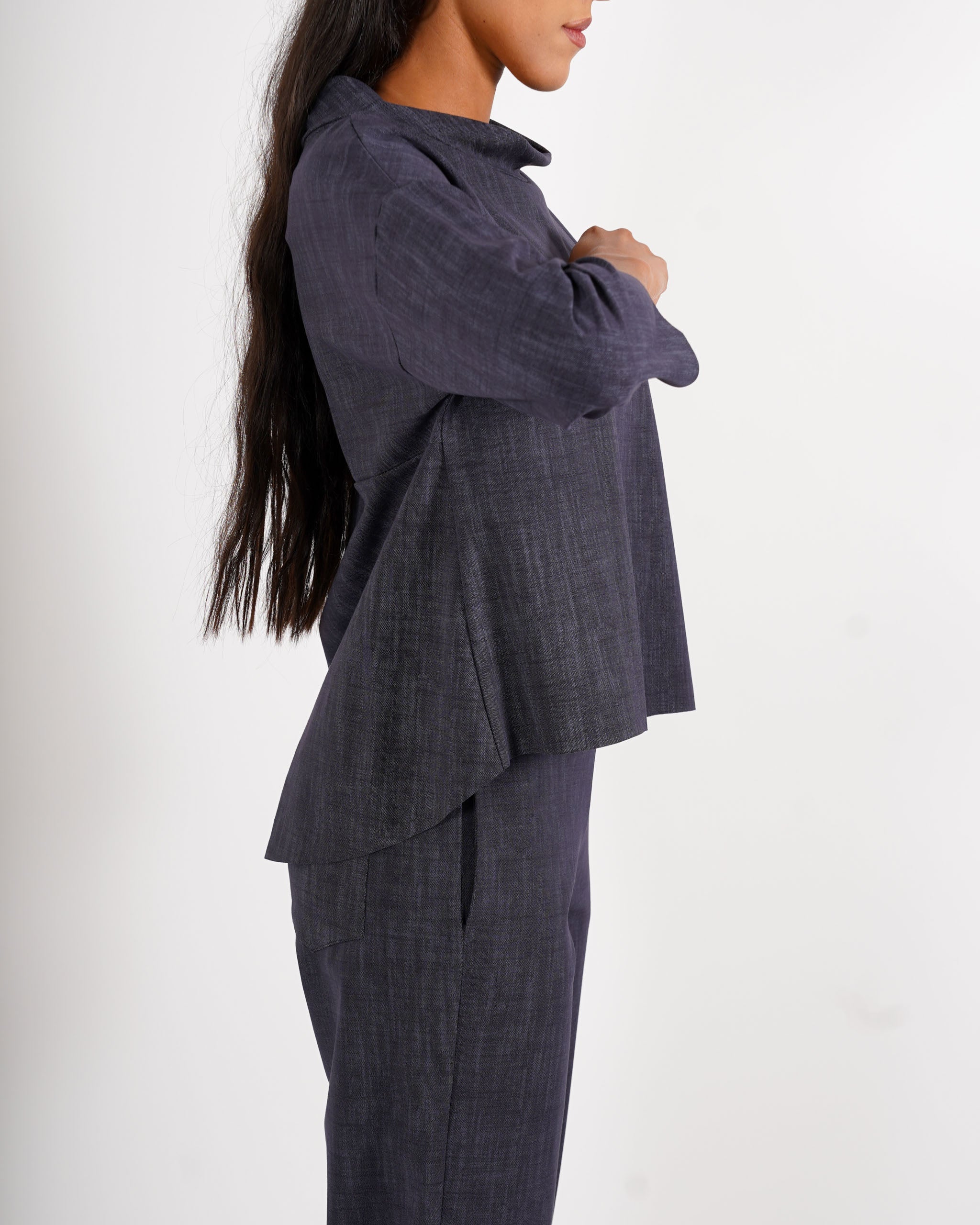 Felpa over con collo a cratere in denim stretch - Cassibile