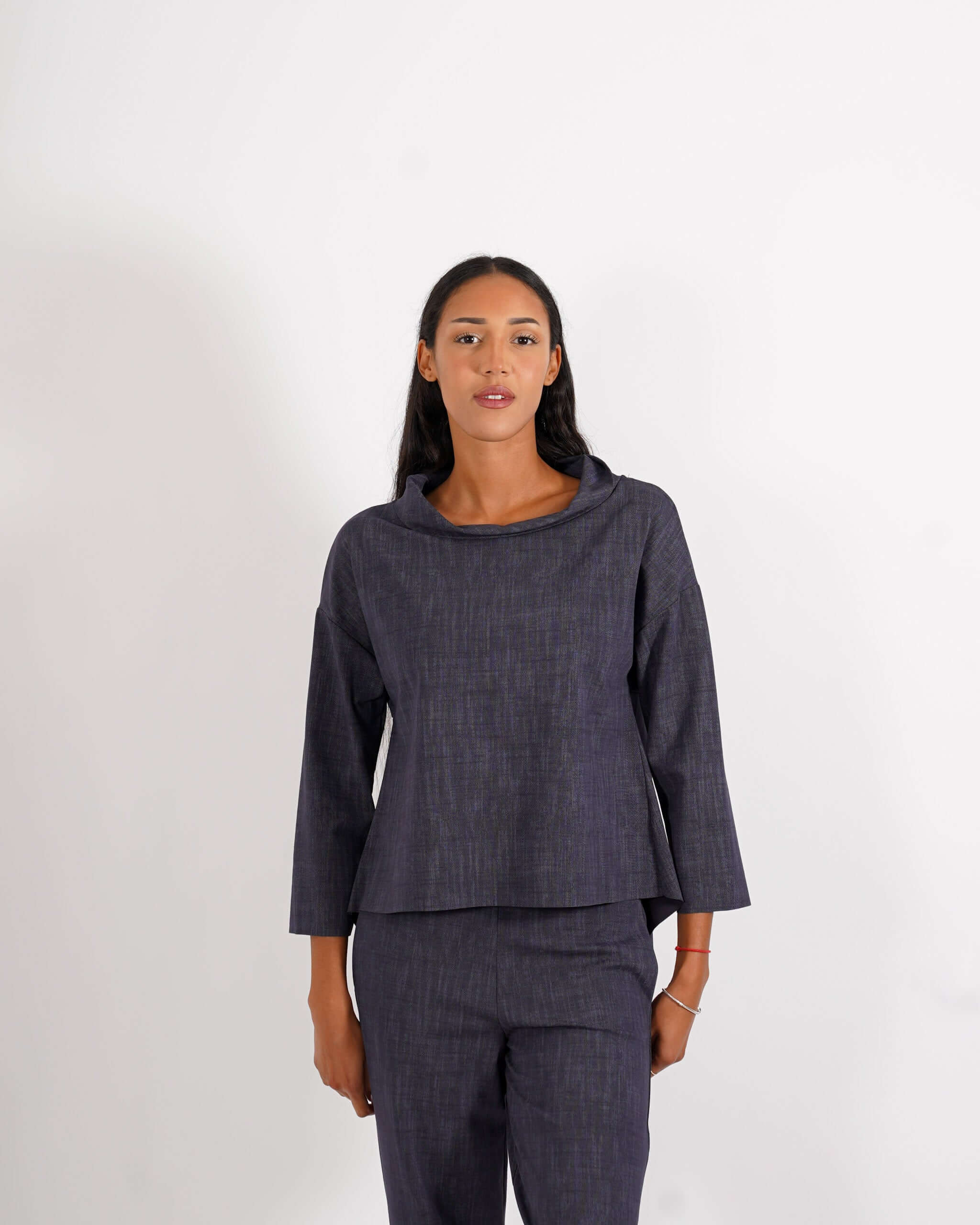 Felpa over con collo a cratere in denim stretch - Cassibile - Hope Fashion